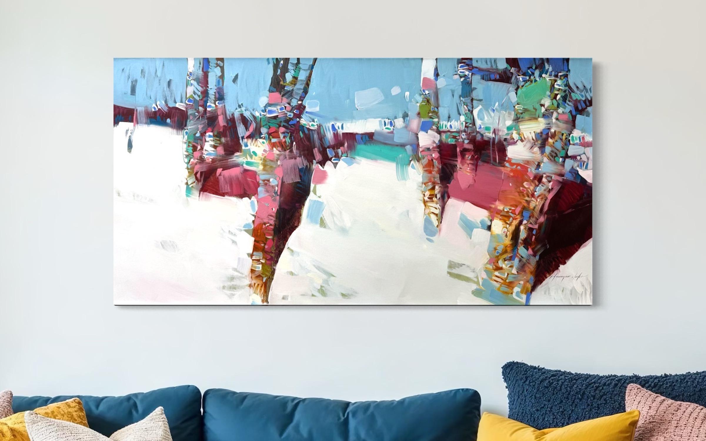 Silver Forest Landscape Impressionism Original Painting Ready to Hang For Sale 1