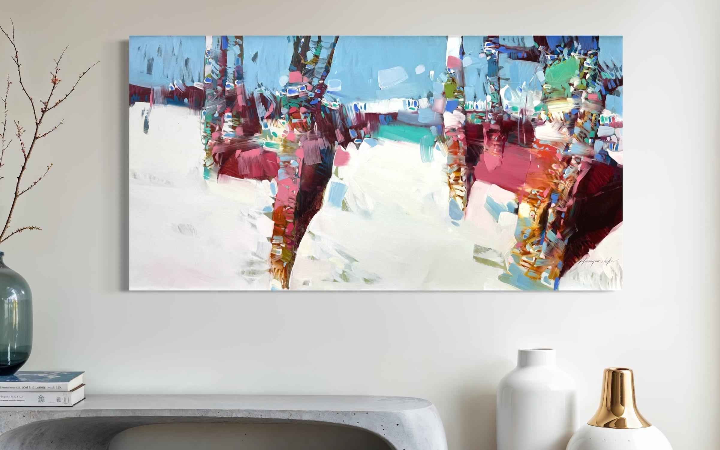 Silver Forest Landscape Impressionism Original Painting Ready to Hang For Sale 4