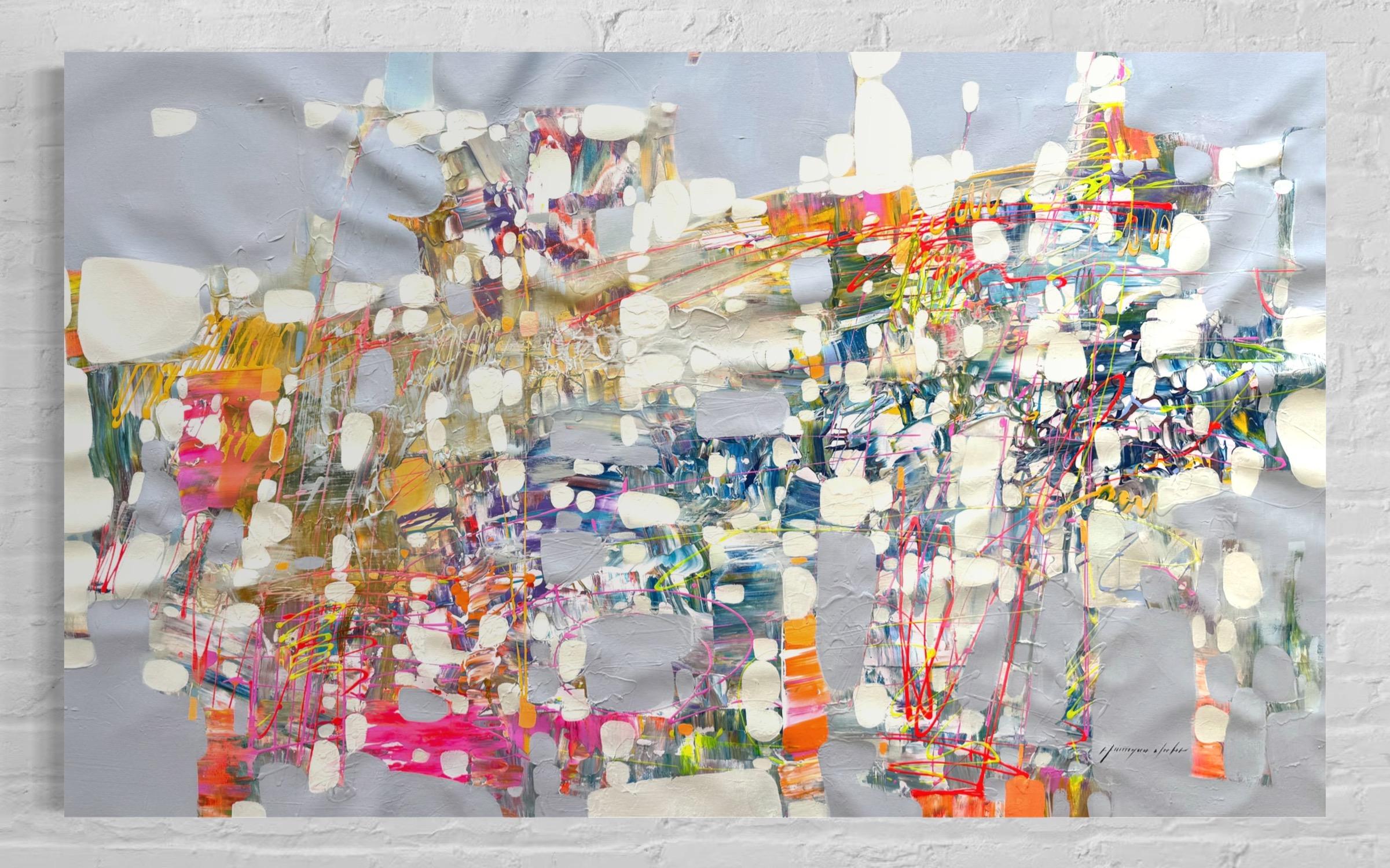 Silber Serenity Abstraktes Original Ölgemälde, modernes Interieur, hängefertig – Painting von Vahe Yeremyan