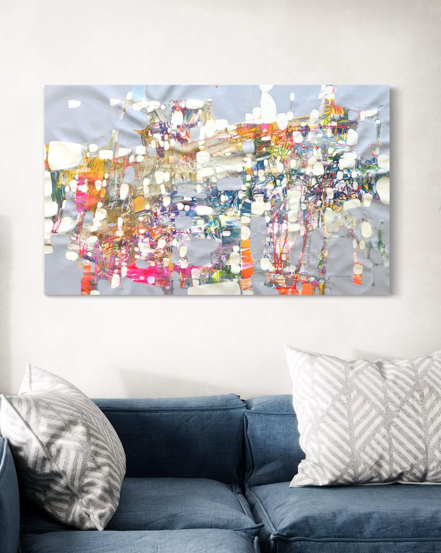 Silber Serenity Abstraktes Original Ölgemälde, modernes Interieur, hängefertig (Impressionismus), Painting, von Vahe Yeremyan