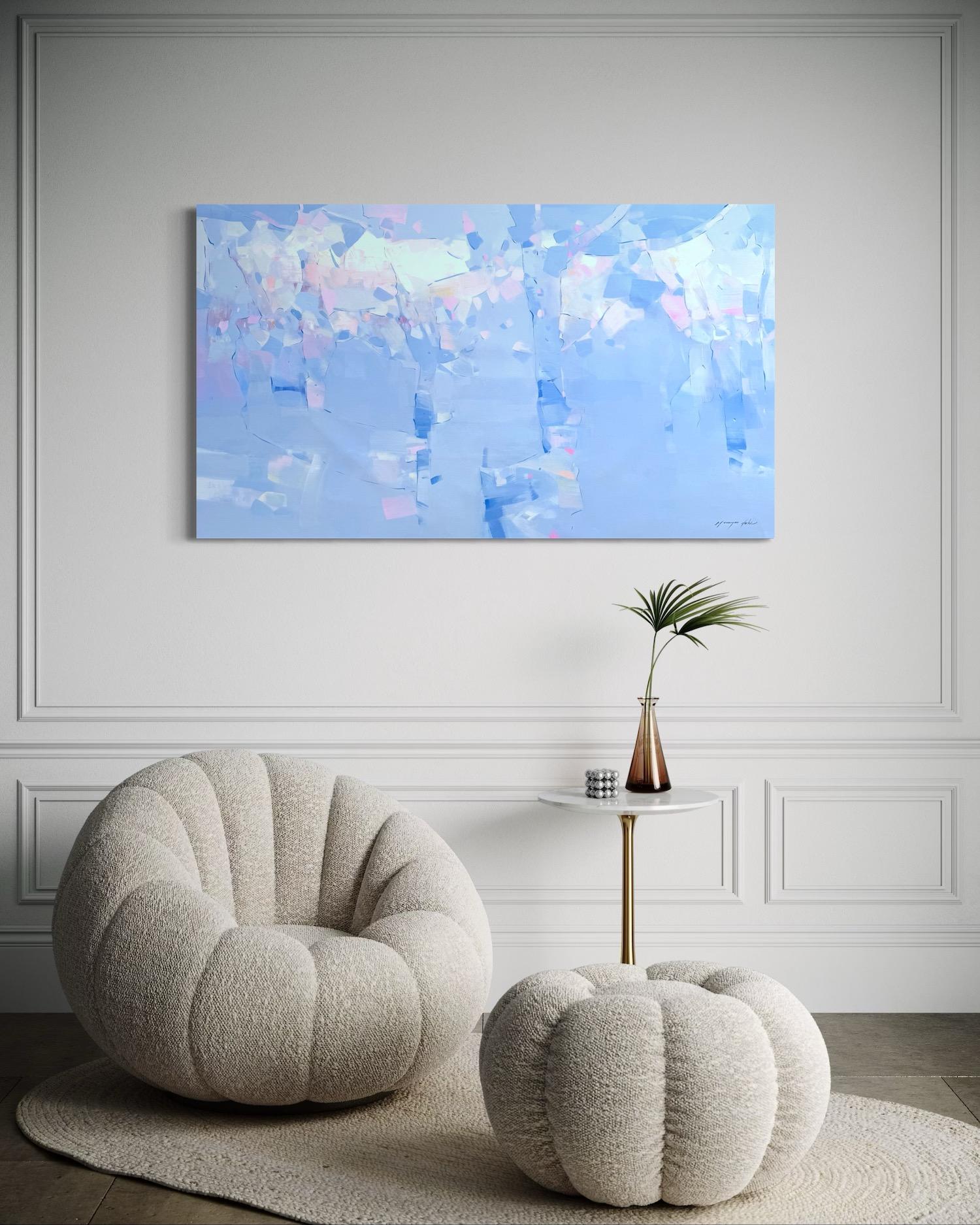 Sky Trees Abstract Original oil Painting, Ready to Hang - Blue Abstract Painting by Vahe Yeremyan