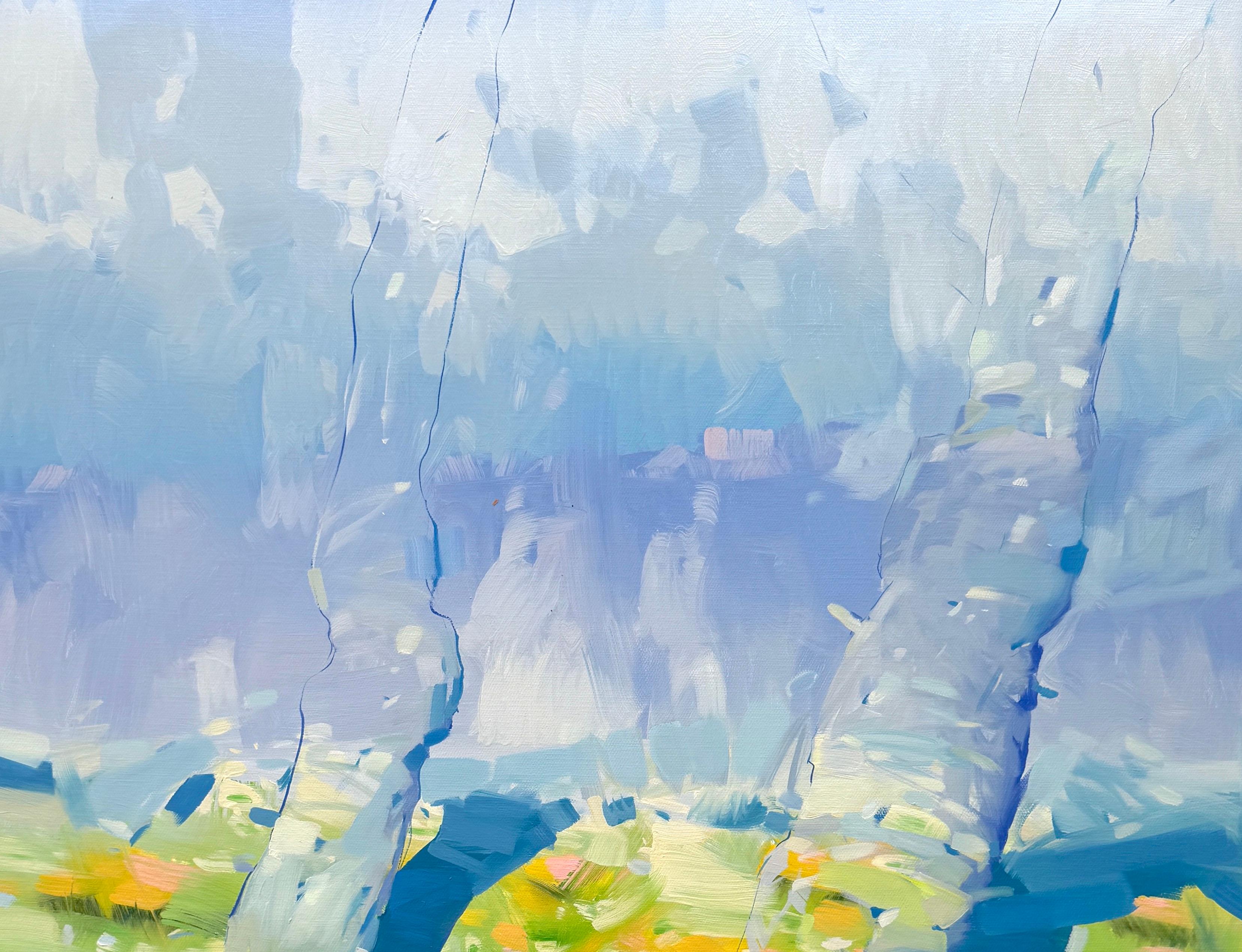 Alberi del cielo, Impressionismo Pittura a olio originale, pronta da appendere - Landscape Painting Grigio di Vahe Yeremyan
