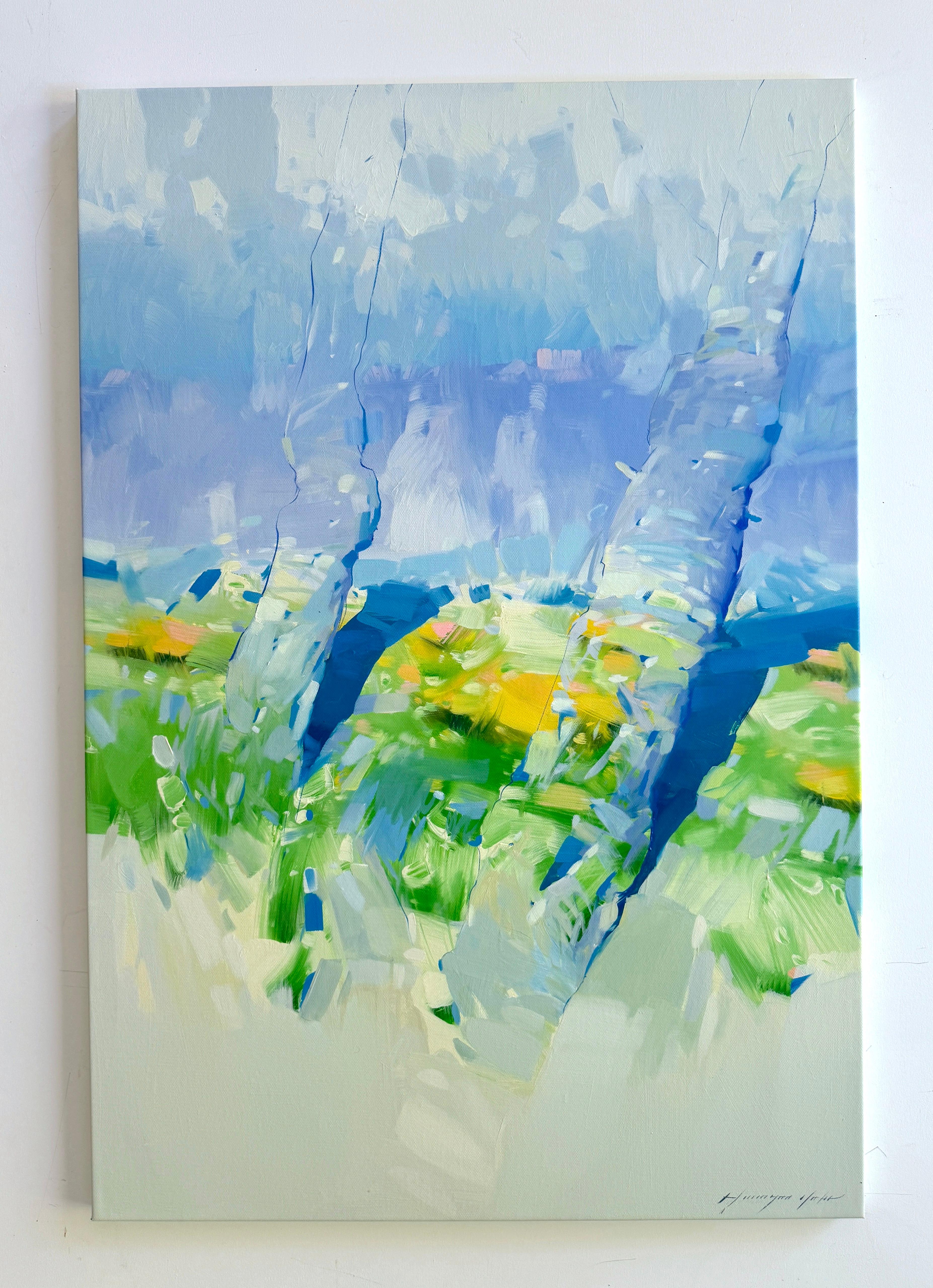 Alberi del cielo, Impressionismo Pittura a olio originale, pronta da appendere in vendita 1