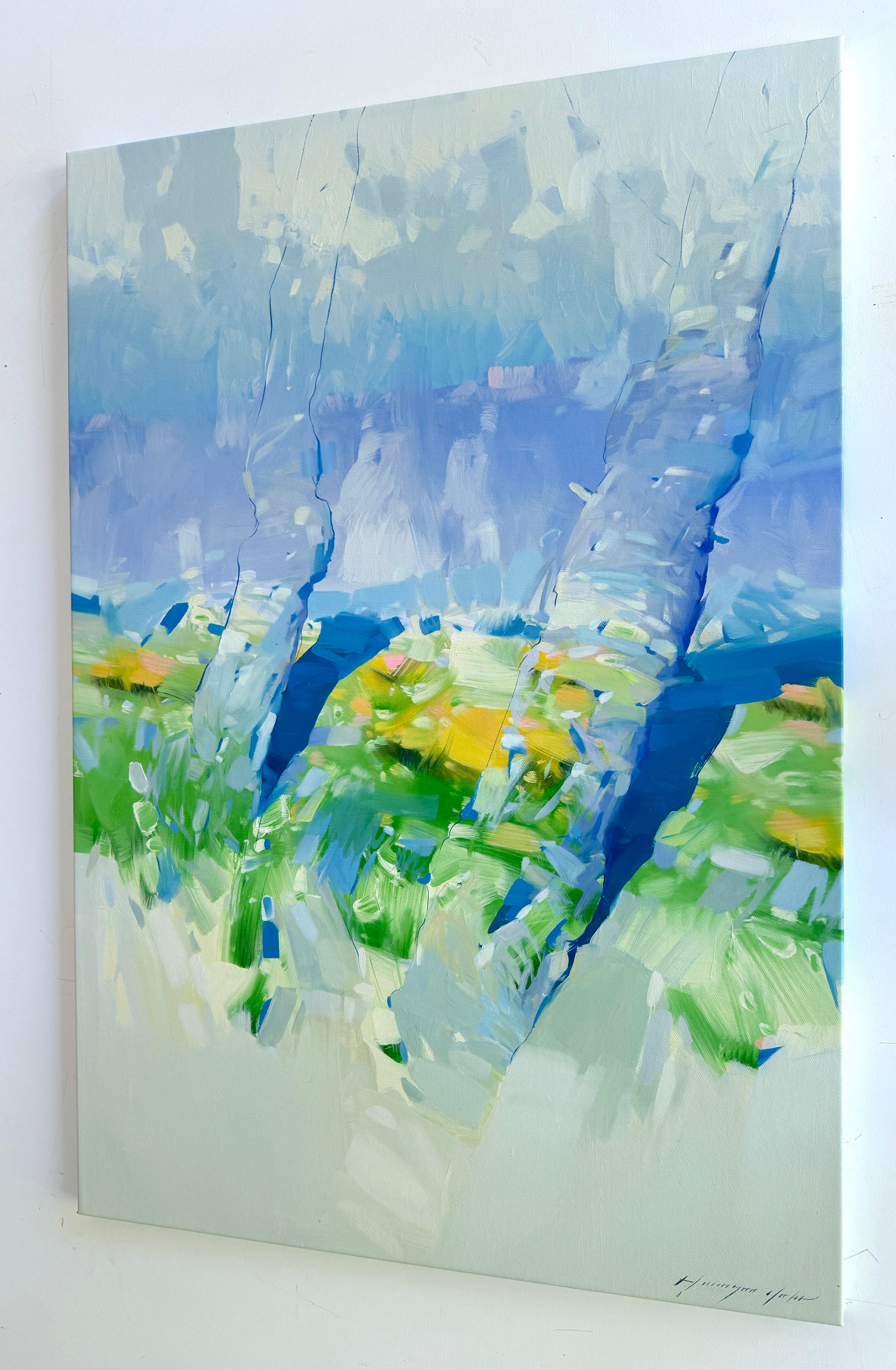 Alberi del cielo, Impressionismo Pittura a olio originale, pronta da appendere in vendita 3