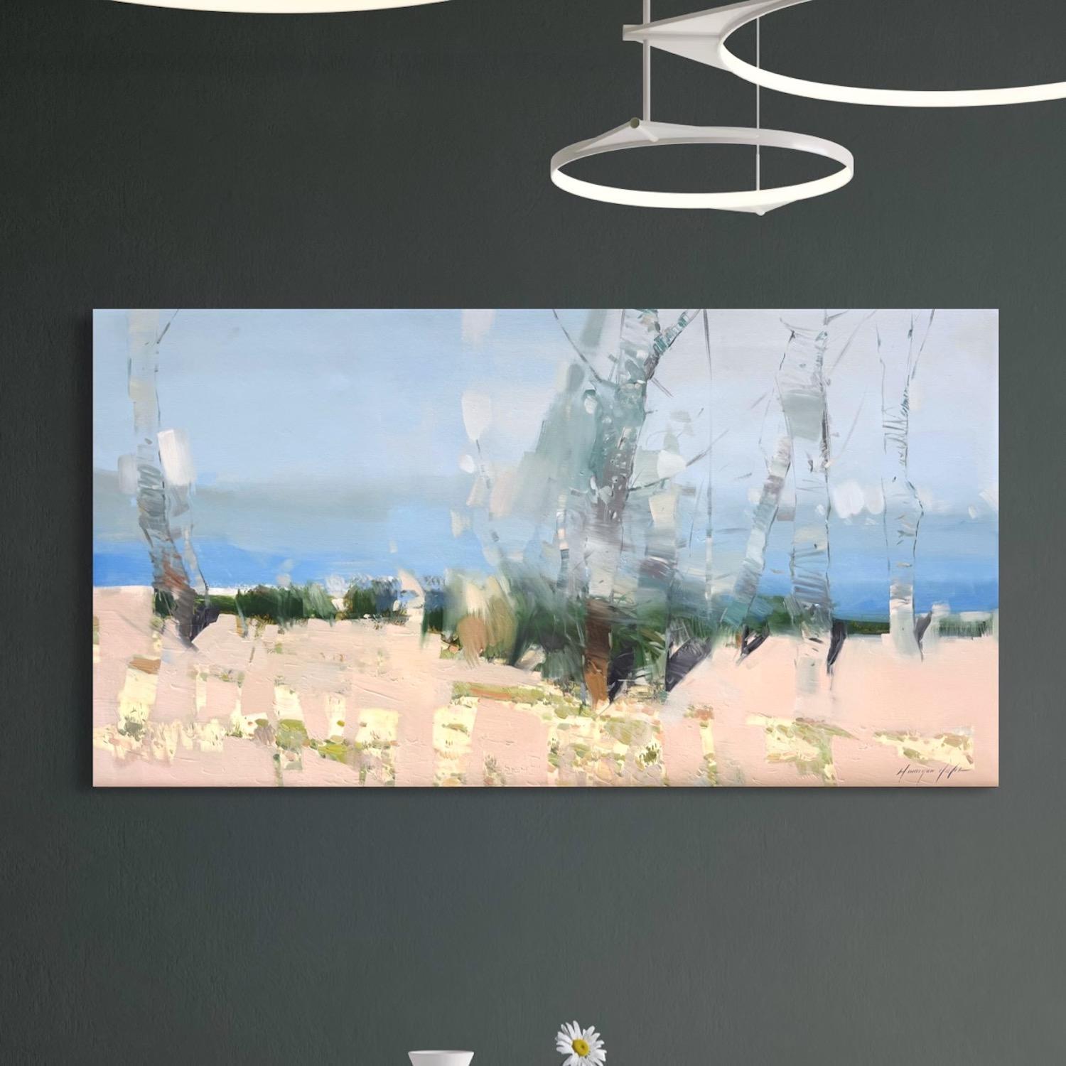 Himmel Bäume Landschaft Impressionismus Original Ölgemälde, hängefertig im Angebot 1