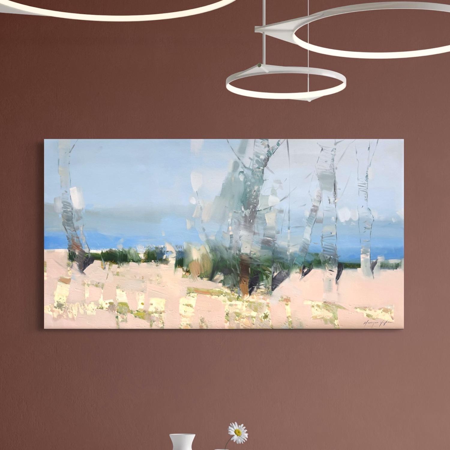 Himmel Bäume Landschaft Impressionismus Original Ölgemälde, hängefertig im Angebot 2