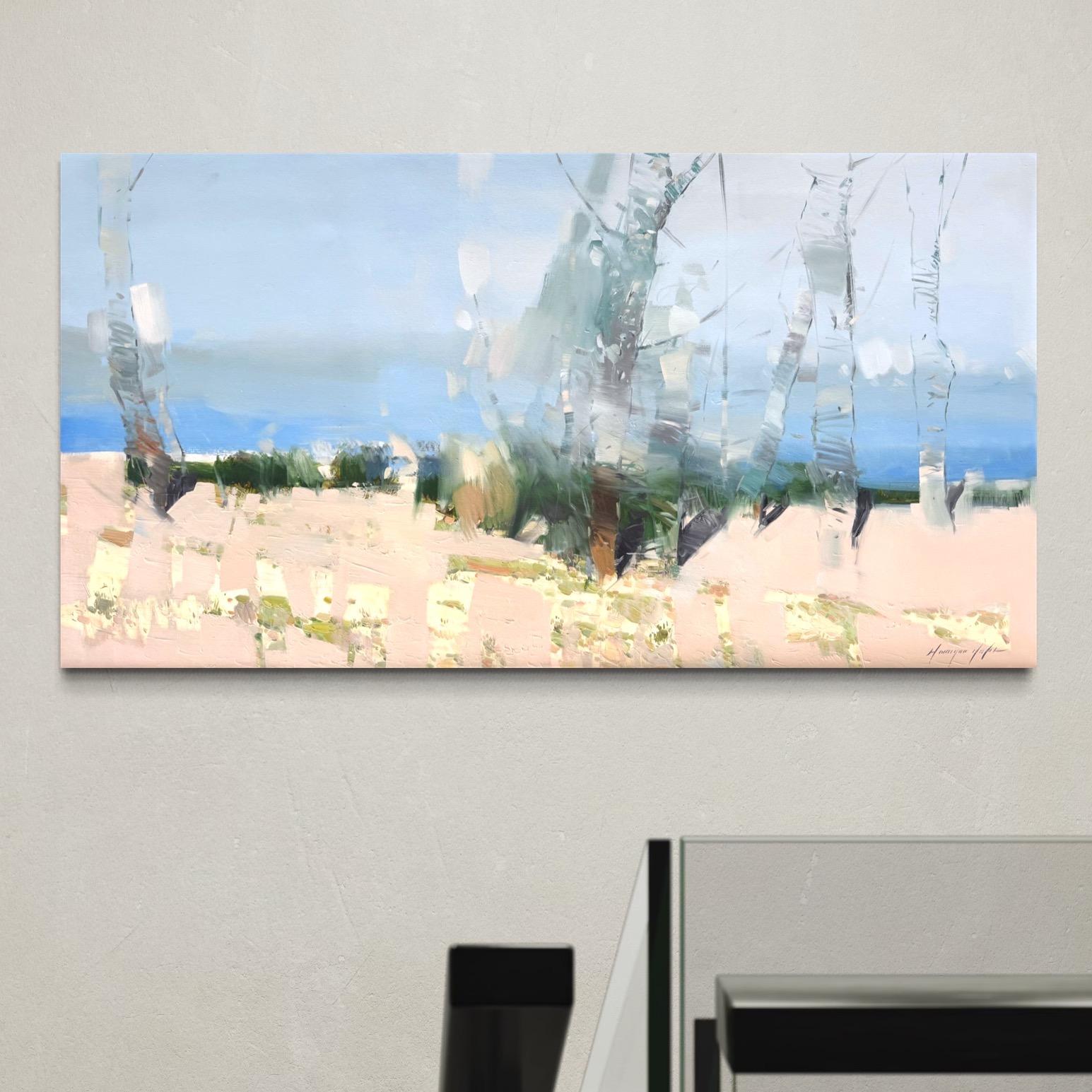 Himmel Bäume Landschaft Impressionismus Original Ölgemälde, hängefertig im Angebot 3