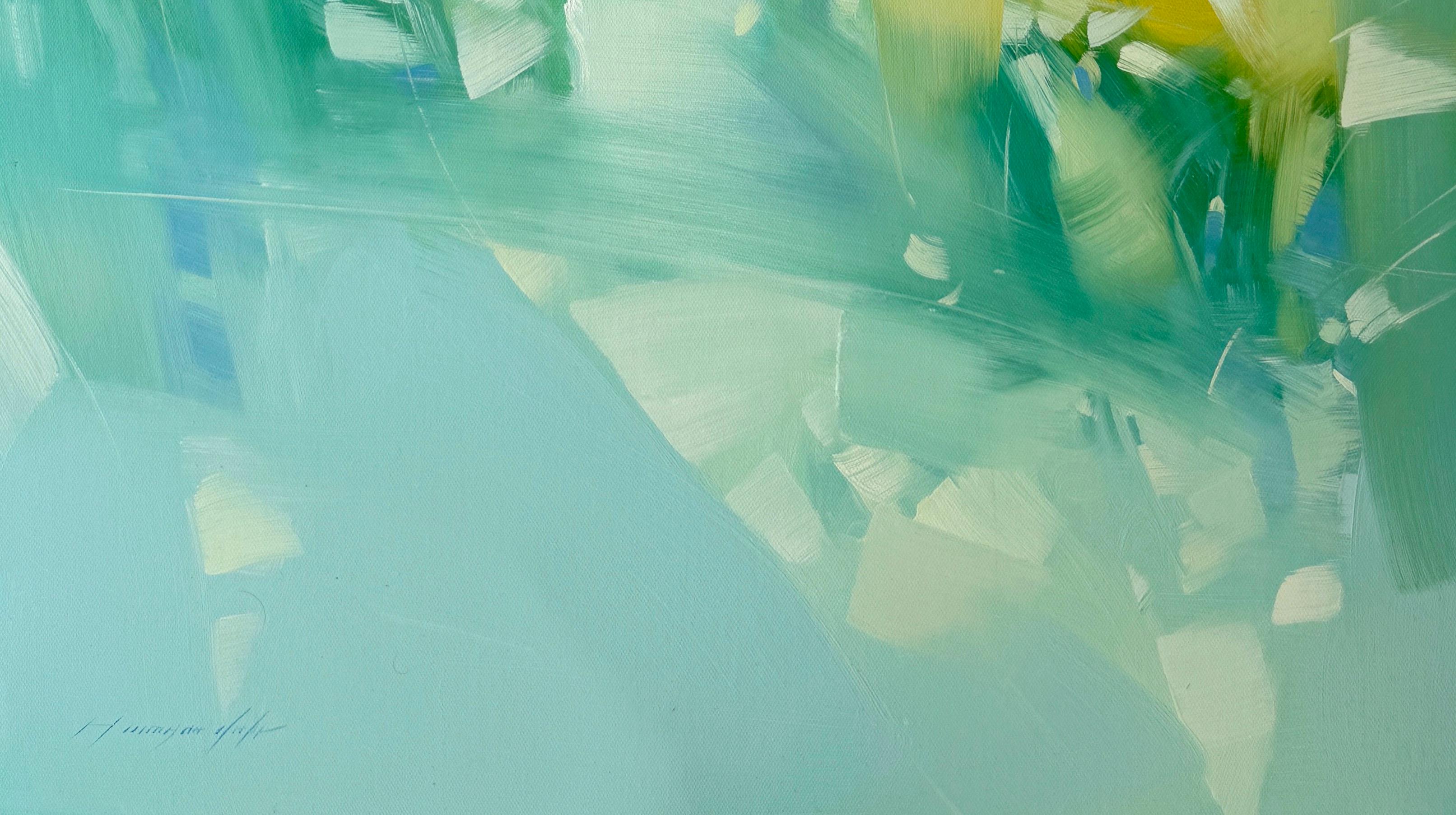 Sky Valley, Pittura ad olio originale, pronta da appendere - Landscape Painting Blu di Vahe Yeremyan
