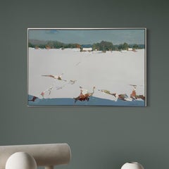 Schneebedeckte Landschaft Original-Ölgemälde, gerahmt, hängefertig