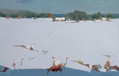 Schneebedeckte Landschaft Original-Ölgemälde, gerahmt, hängefertig