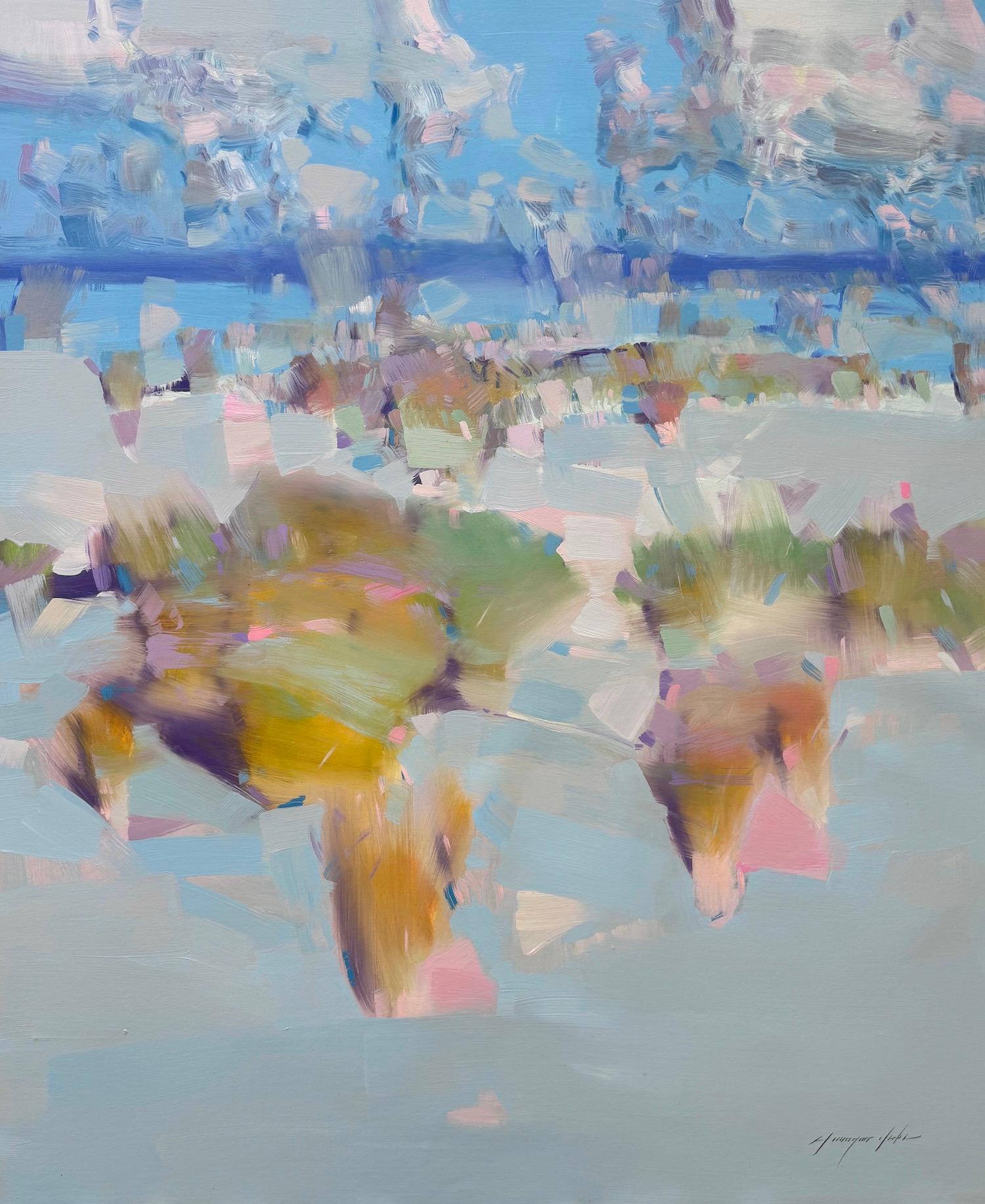 Schneebedeckte Landschaft Original-Ölgemälde, hängefertig