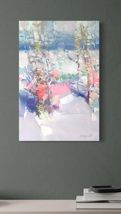 Paysage d'arbres enneigés Peinture à l'huile originale, prête à être accrochée