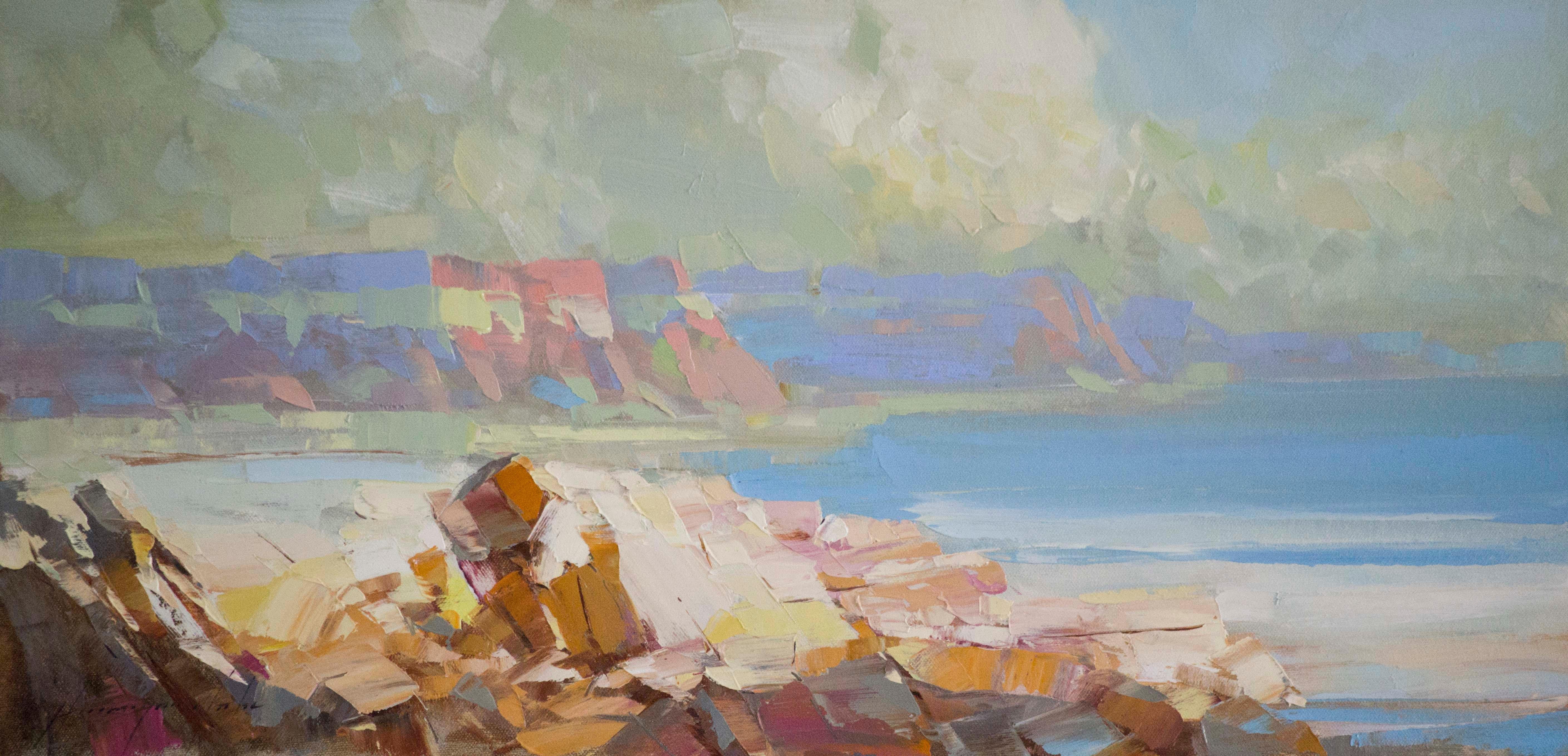 Vahe Yeremyan Landscape Painting – South Bay, Original-Ölgemälde, fertig zum Hängen