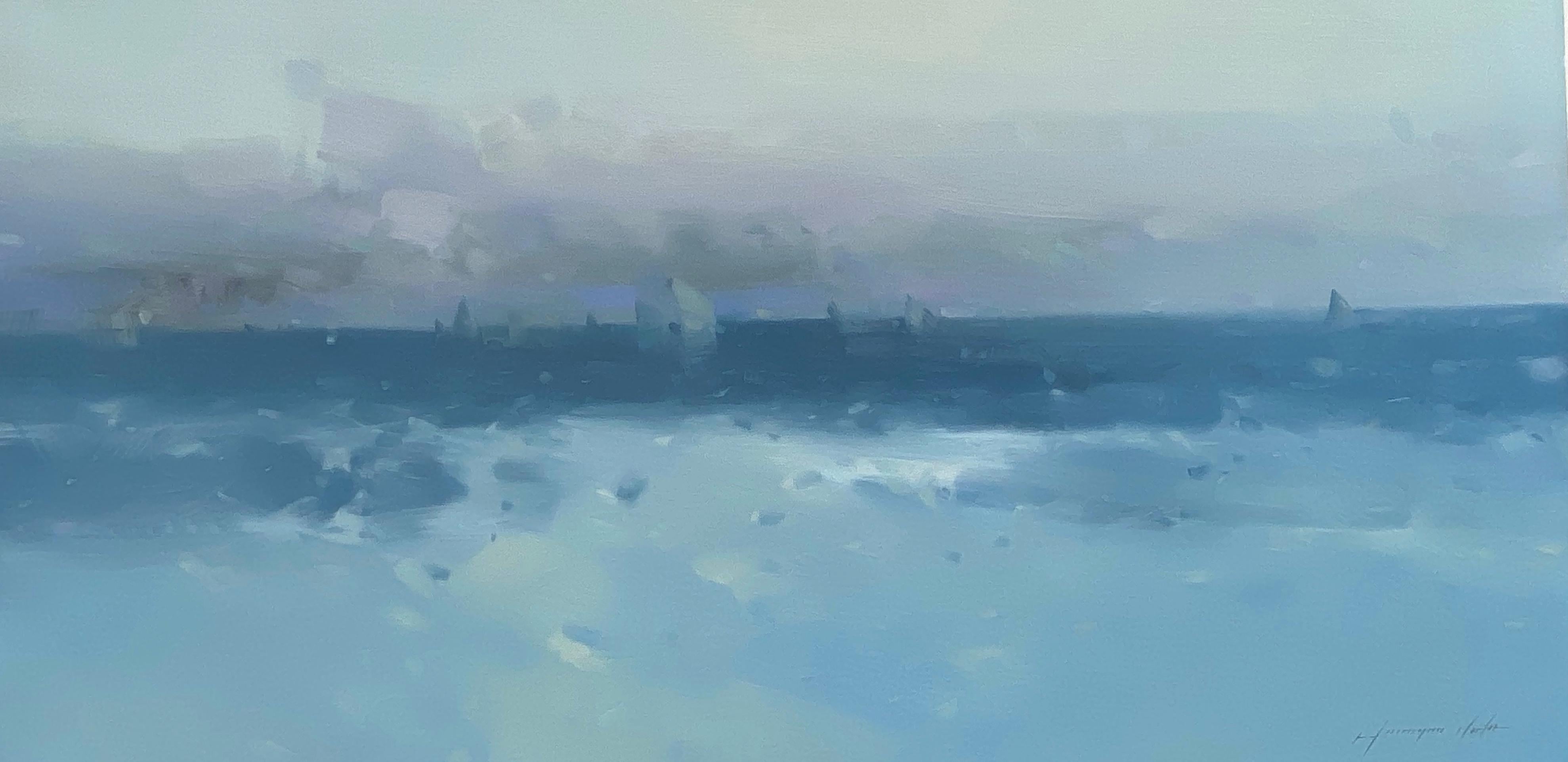 Landscape Painting de Vahe Yeremyan - Bahía Sur, Costa, Paisaje marino Pintura al óleo original, Lista para colgar