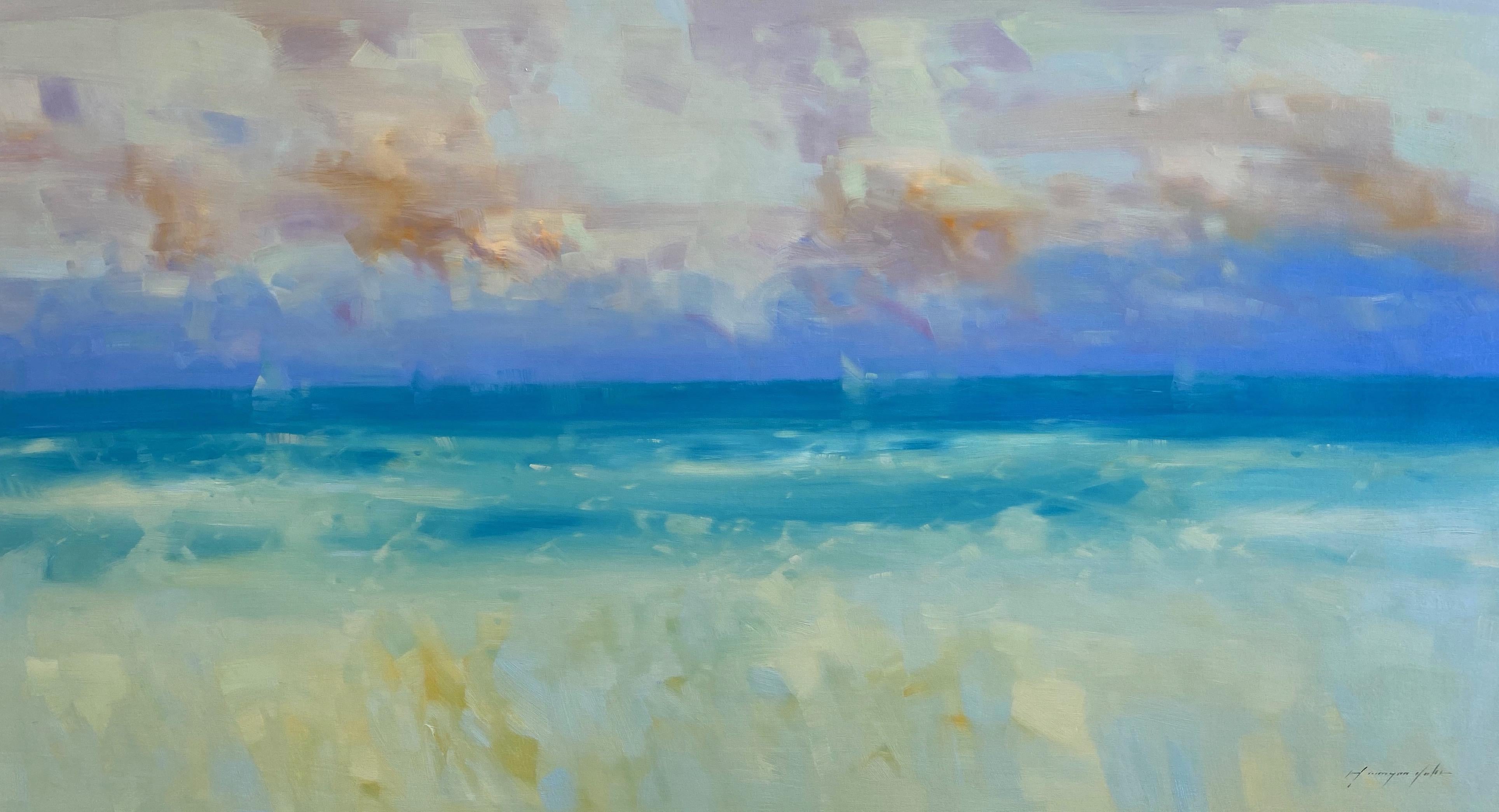 Vahe Yeremyan Landscape Painting – South Bay, Meereslandschaft, Impressionismus, Original-Ölgemälde, hängefertig