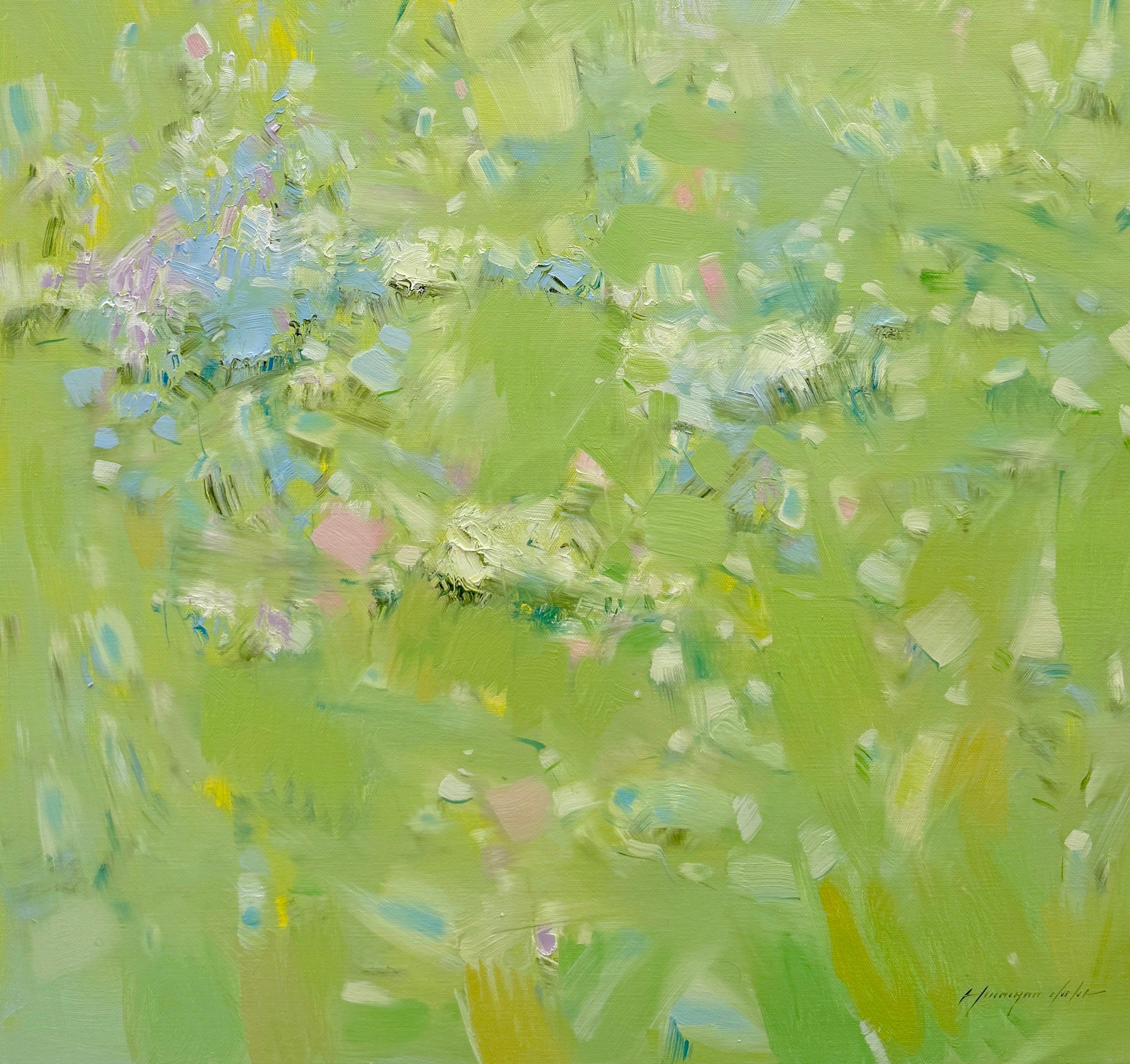 Primavera in fiore, Paesaggio impressionista Pittura ad olio originale, pronta da appendere - Painting di Vahe Yeremyan