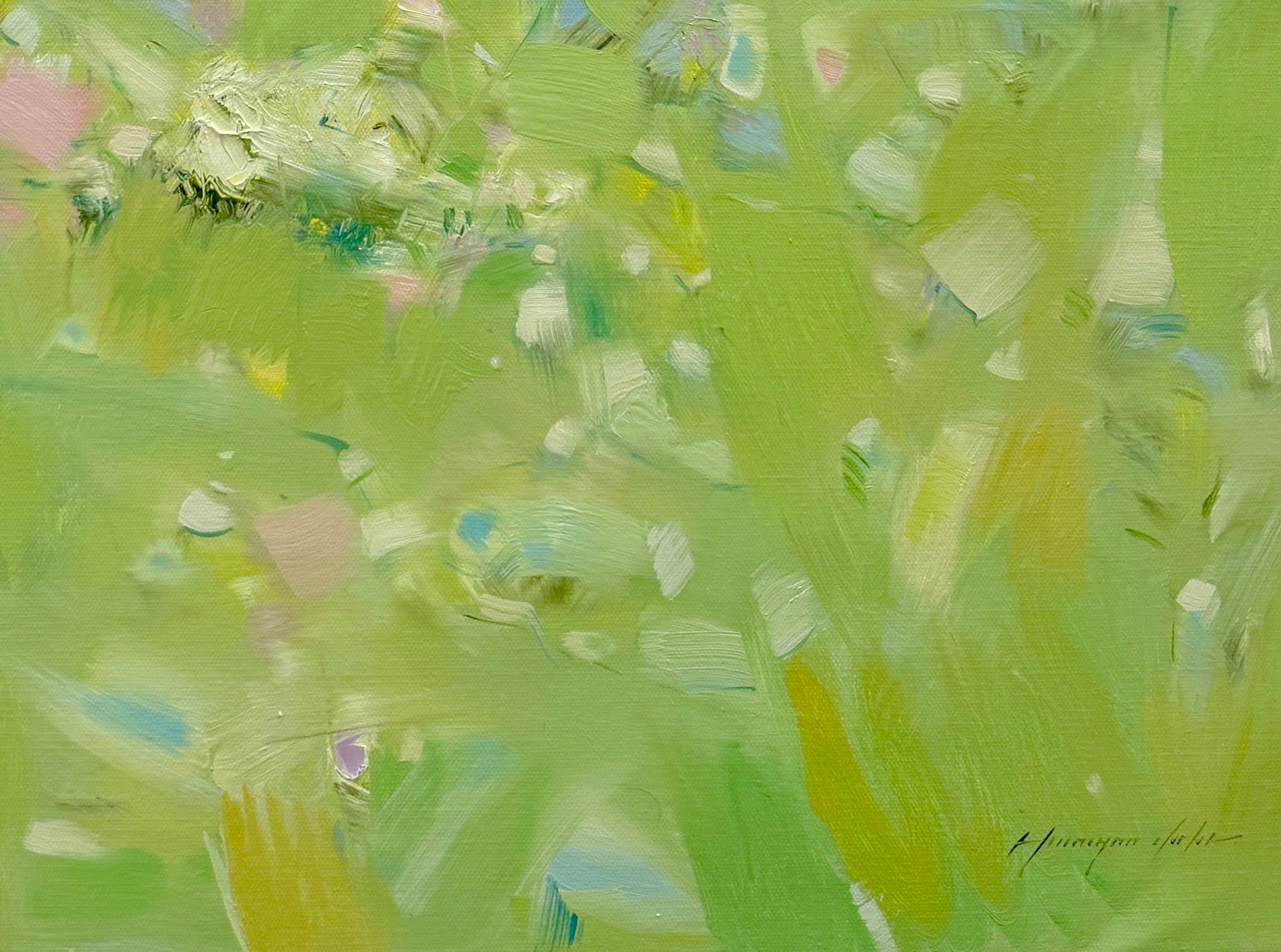 Primavera in fiore, Paesaggio impressionista Pittura ad olio originale, pronta da appendere - Landscape Painting Verde di Vahe Yeremyan