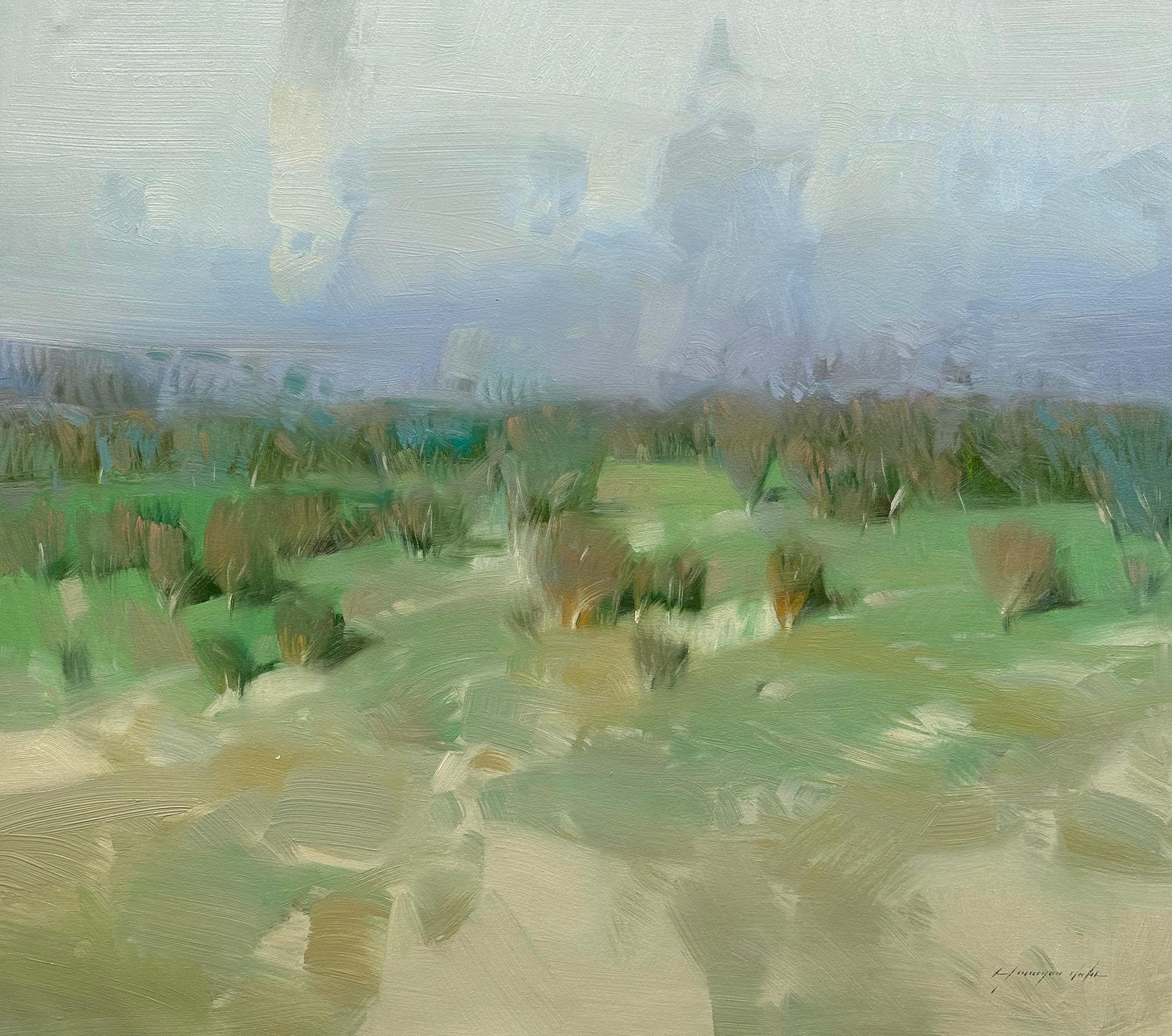 Landscape Painting de Vahe Yeremyan - Campo de primavera, Paisaje, Pintura al óleo original, Lista para colgar
