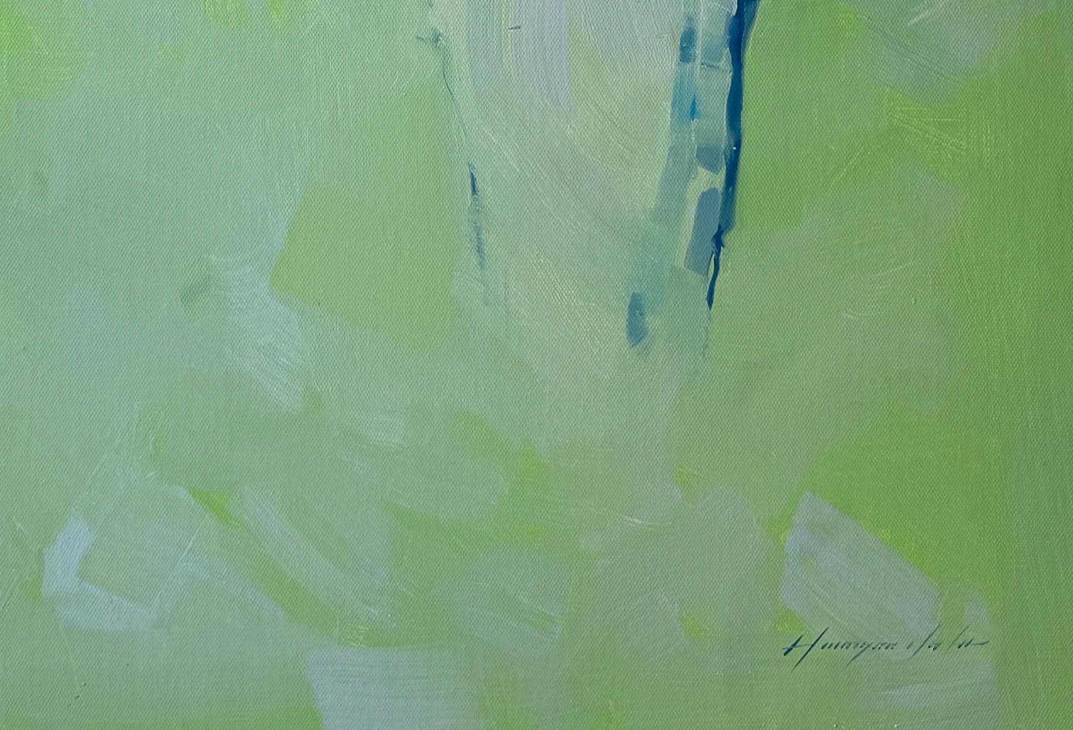 Mañana de primavera, Paisaje, Pintura al óleo original, Lista para colgar, Impresionismo - Landscape Painting Azul de Vahe Yeremyan