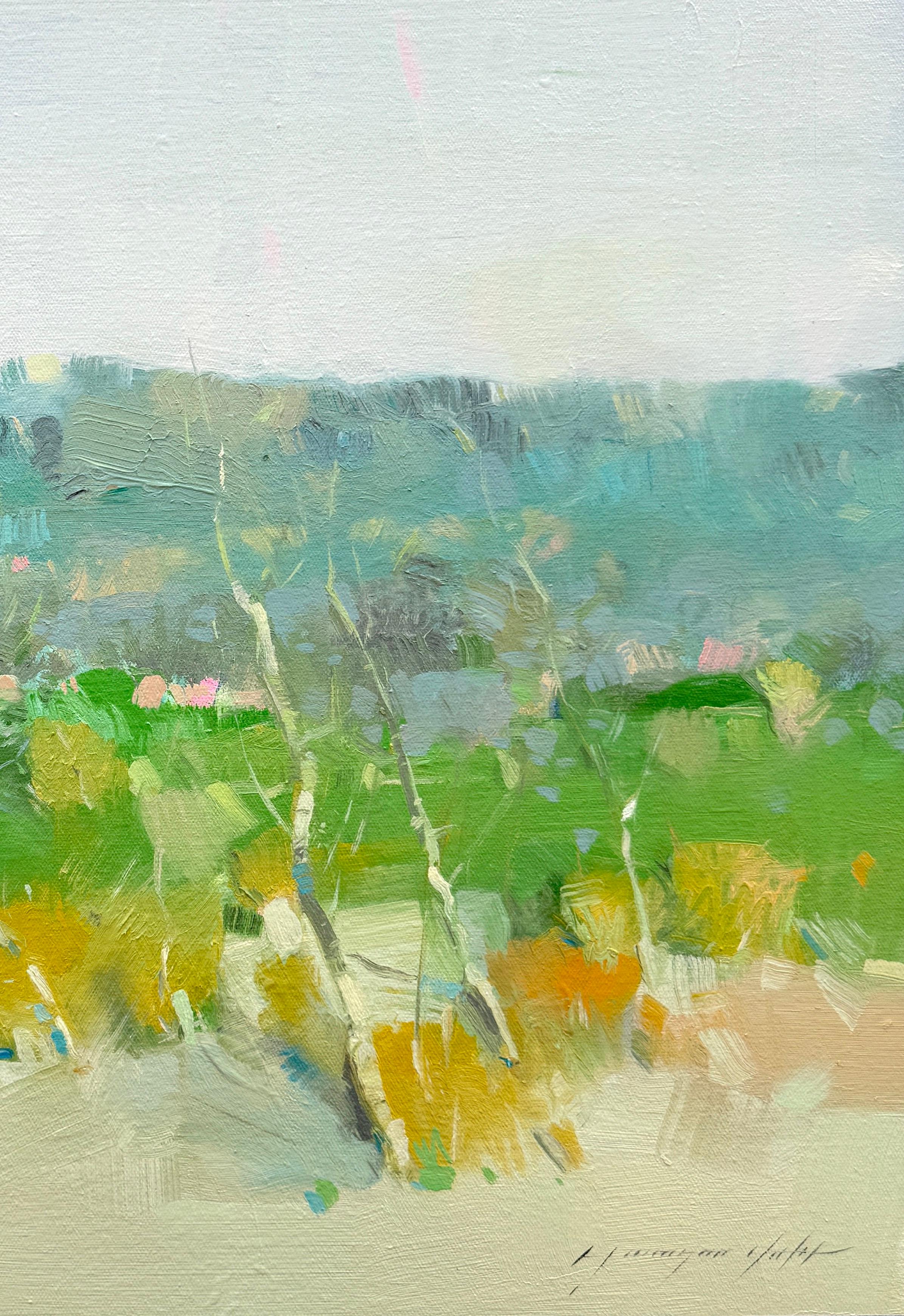Tavolozza di primavera, Paesaggio, Pittura a olio originale, pronta da appendere - Landscape Painting Verde di Vahe Yeremyan