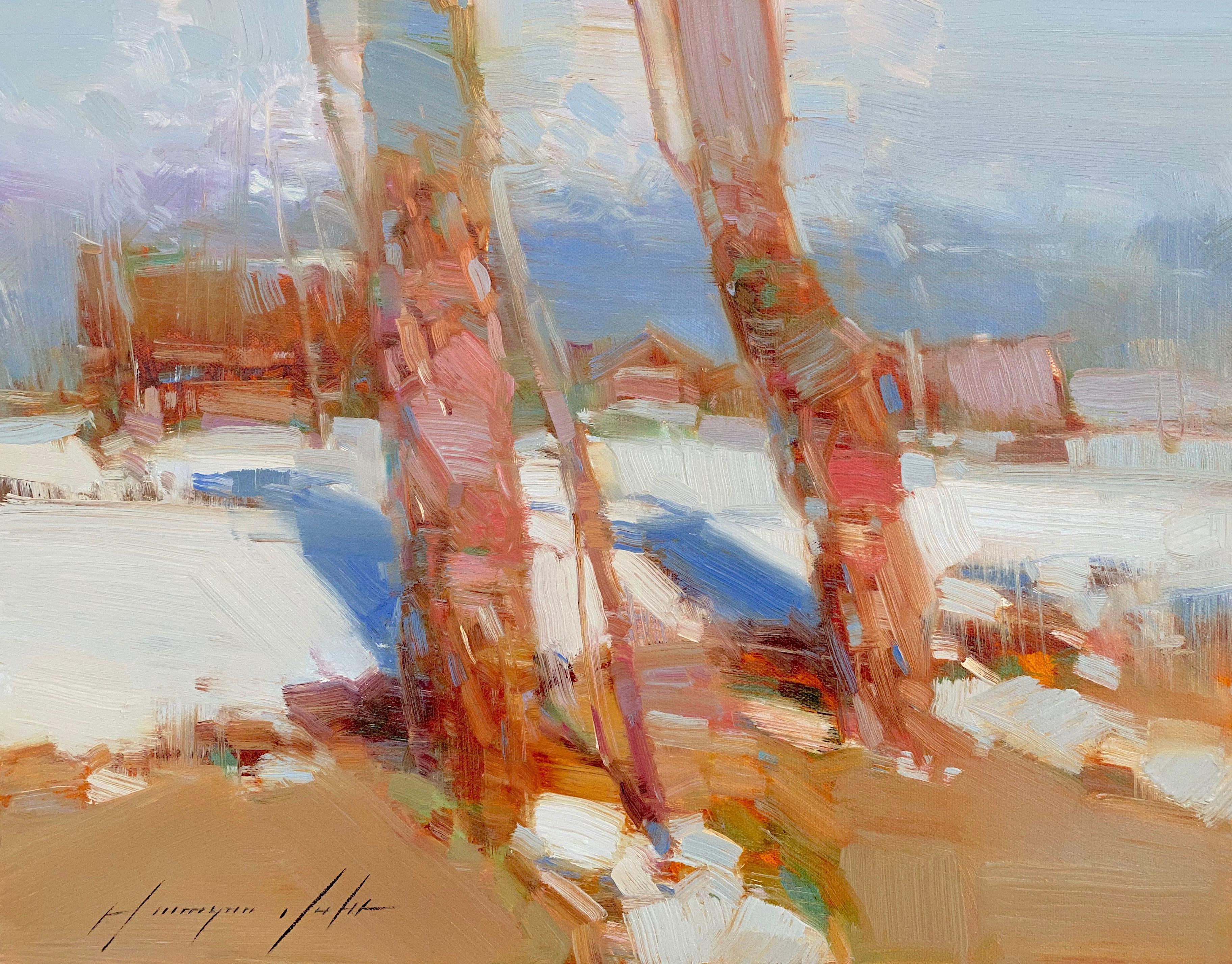 Landscape Painting di Vahe Yeremyan - Tempo di primavera, pittura ad olio originale di paesaggio, opera d'arte fatta a mano