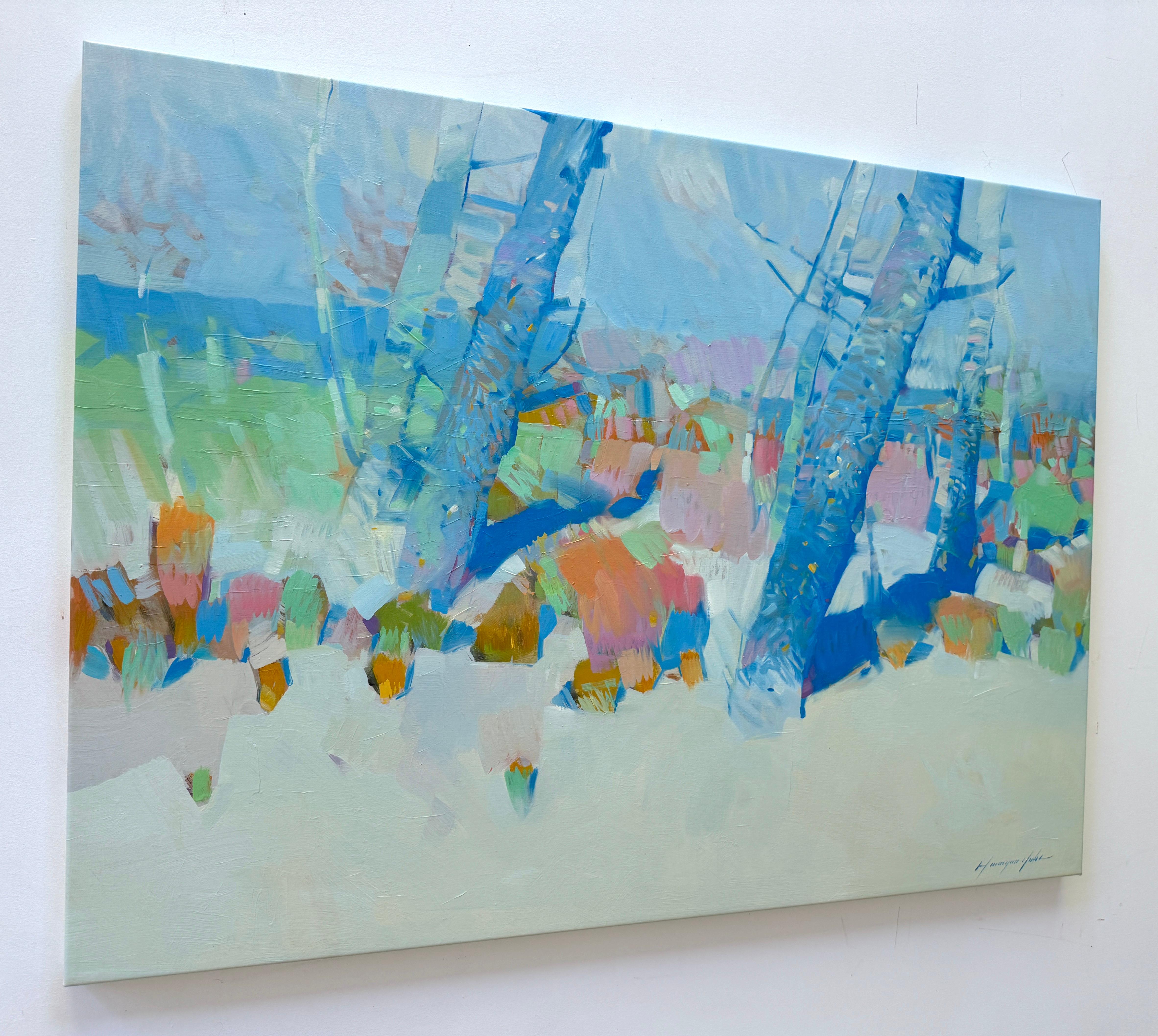 Alberi di primavera, Paesaggio Impressionismo Pittura ad olio originale, pronta da appendere in vendita 1