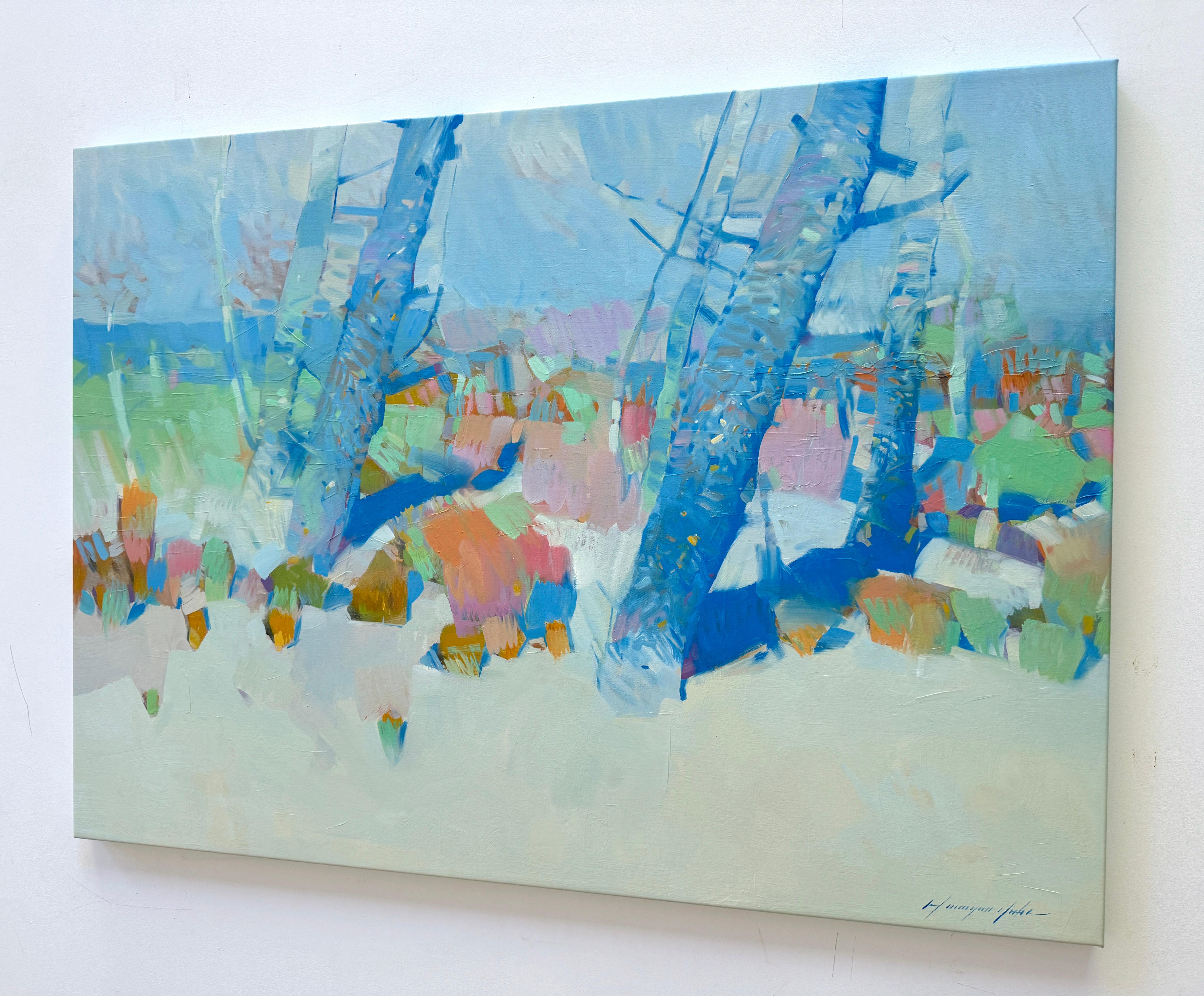 Alberi di primavera, Paesaggio Impressionismo Pittura ad olio originale, pronta da appendere in vendita 2