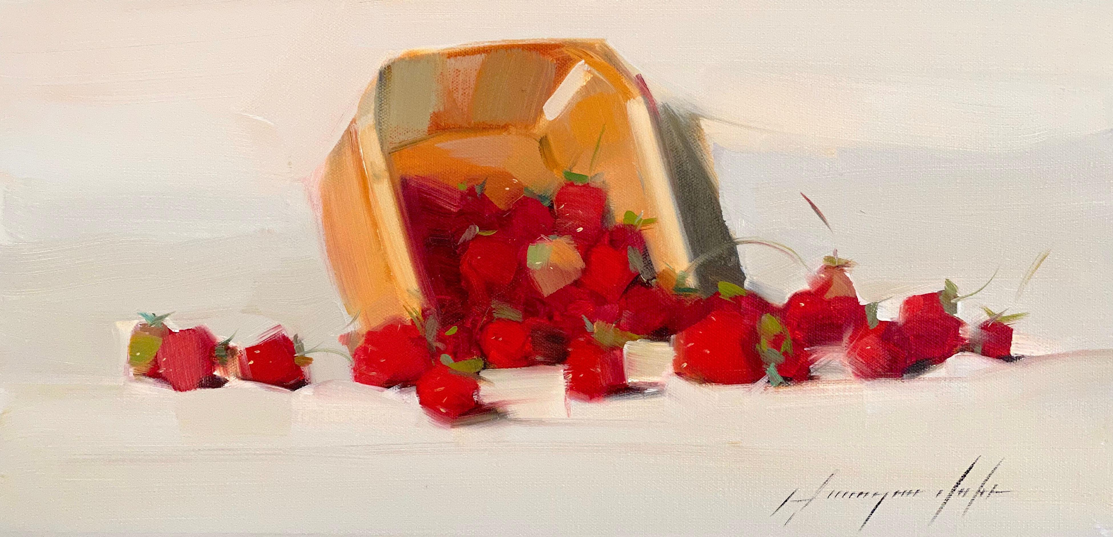 Vahe Yeremyan Still-Life Painting - Strawberries, Original Oil Painting, Handmade Artwork