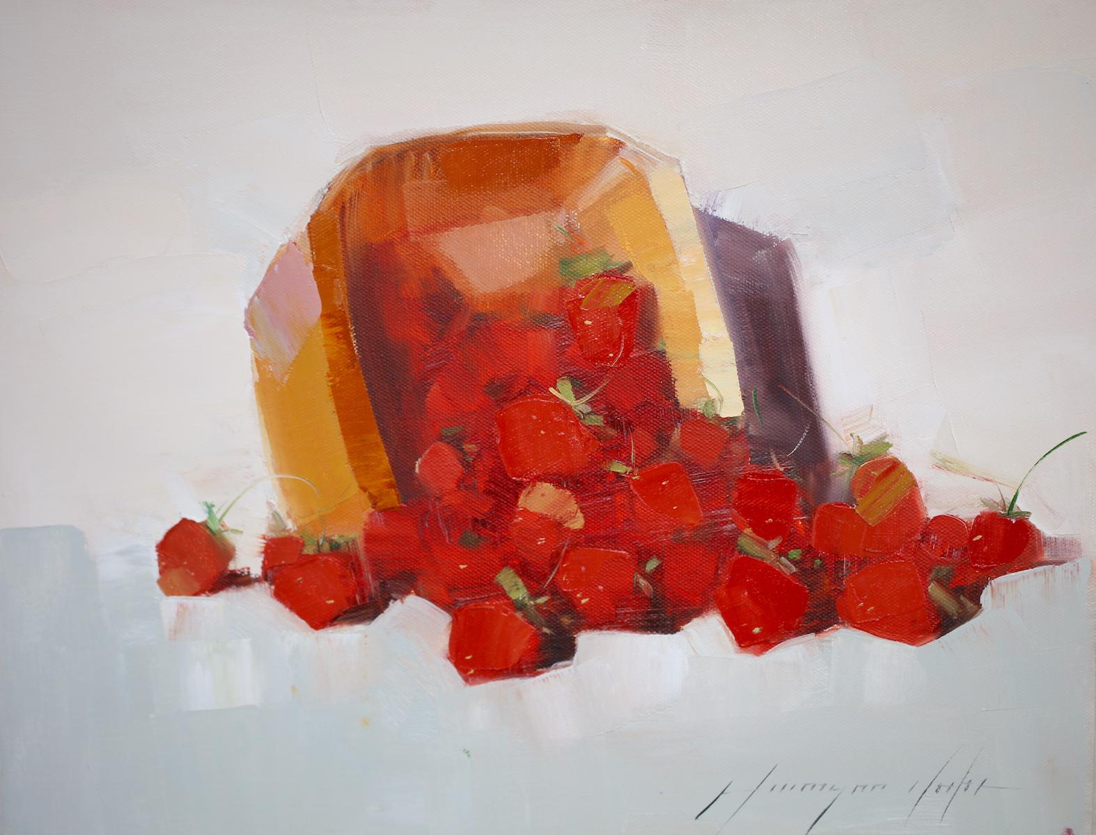 Vahe Yeremyan Landscape Painting - Strawberries, Original Oil Painting, Handmade Artwork