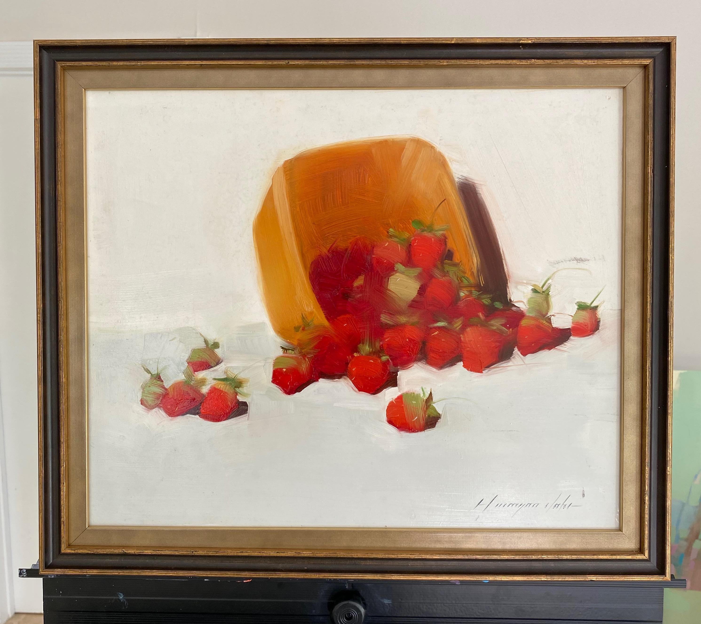 Erdbeer, Stillleben, Küchenkunst, Original-Ölgemälde, hängefertig – Painting von Vahe Yeremyan