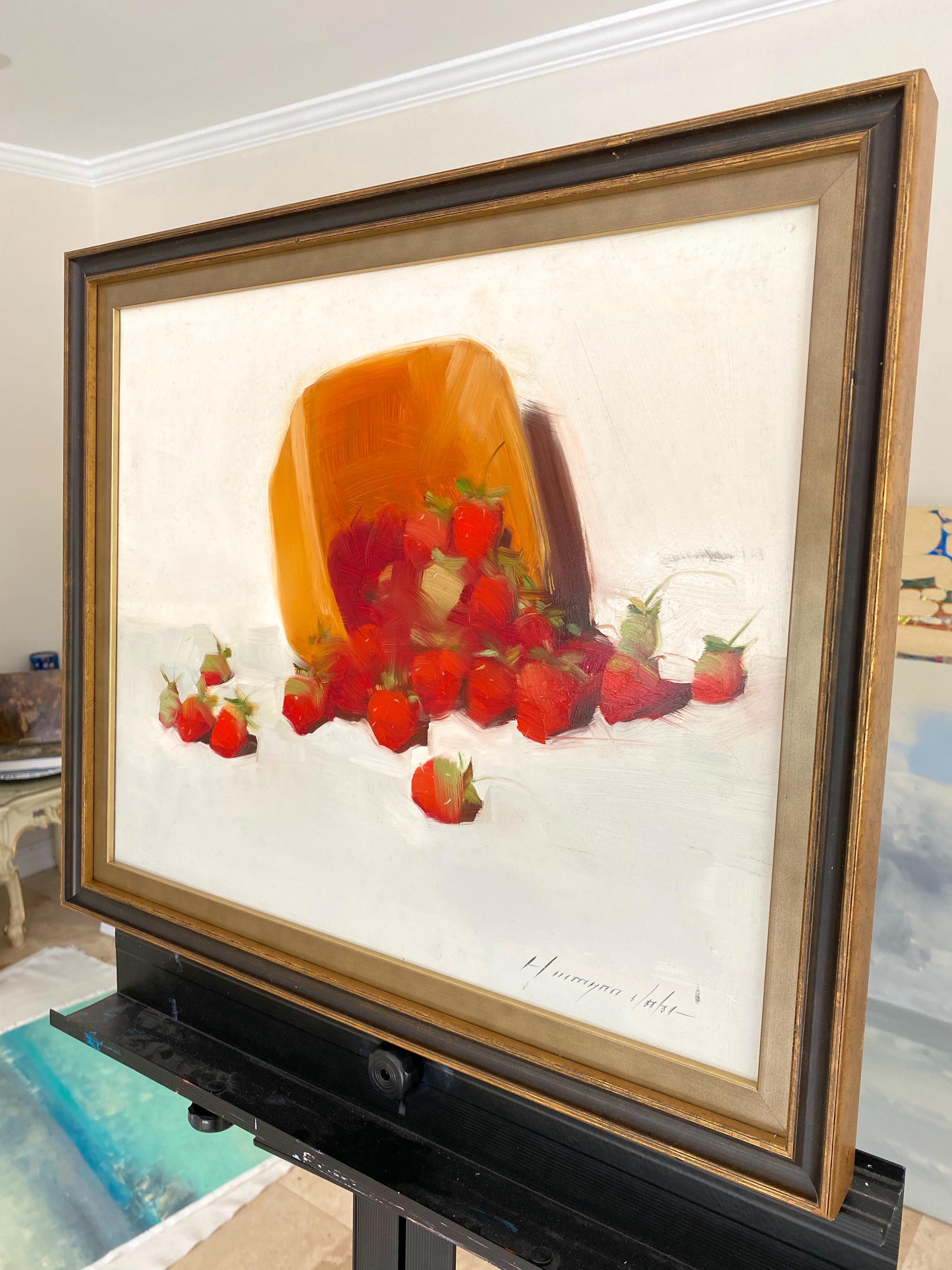 Erdbeer, Stillleben, Küchenkunst, Original-Ölgemälde, hängefertig (Beige), Still-Life Painting, von Vahe Yeremyan