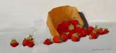 Used Strawberries, Still Life, Kitchen art, Original oil Painting, Ready to Hang