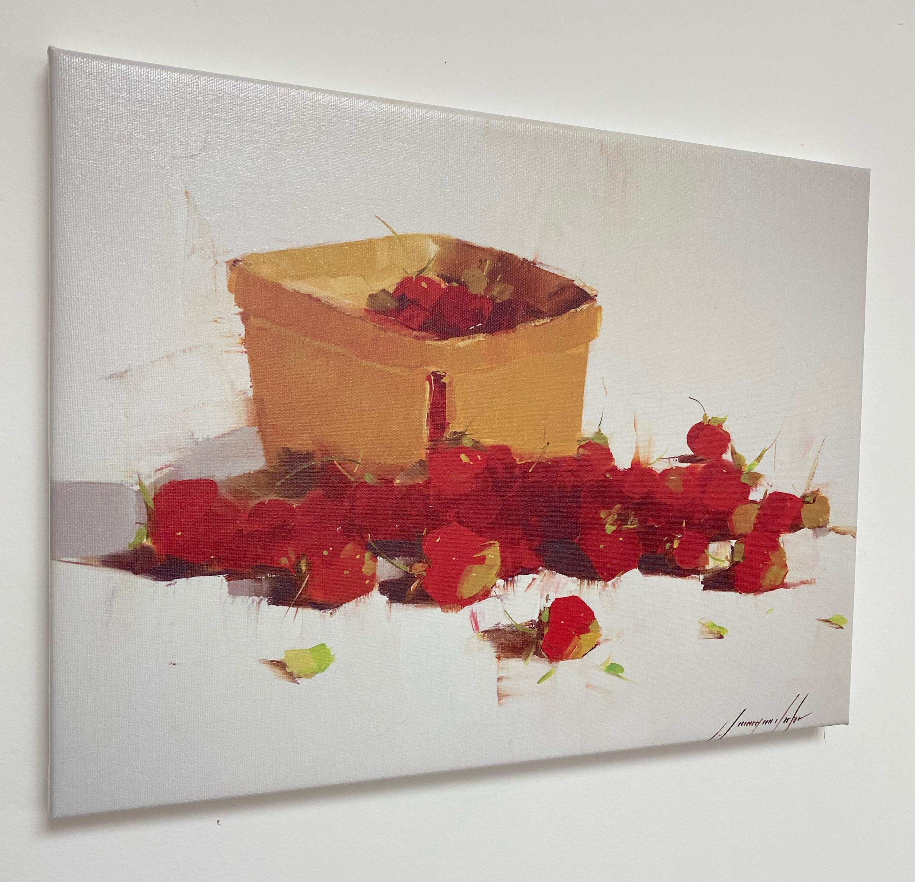 Strawberries, Print on Canvas - Gray Landscape Painting by Vahe Yeremyan