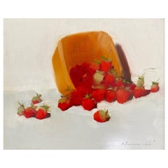 Fragole, Natura morta, Arte in cucina, Pittura ad olio originale, pronta da appendere
