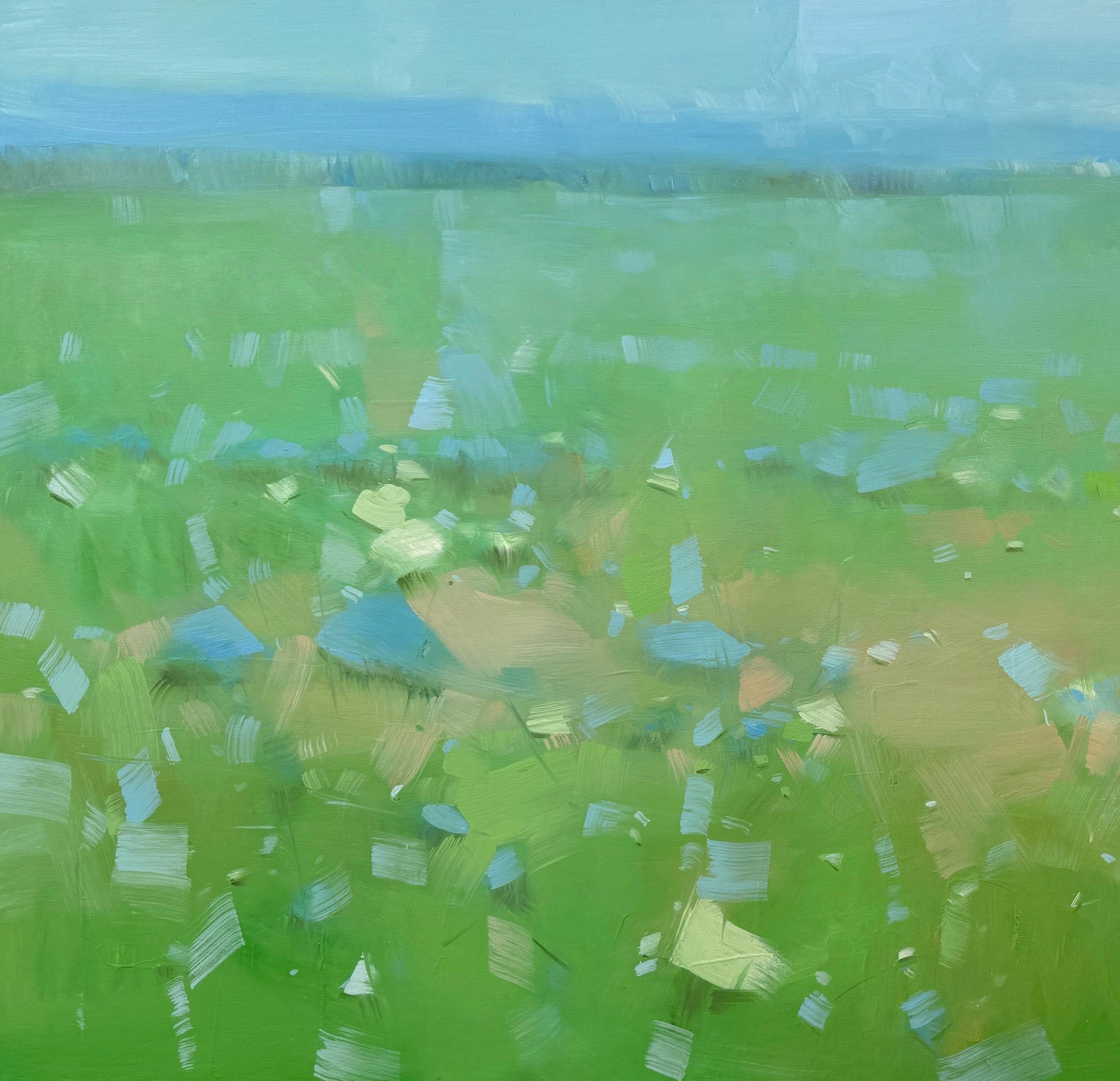 Campo de verano, Paisaje Impresionismo Pintura al óleo original, Lista para colgar - Painting de Vahe Yeremyan