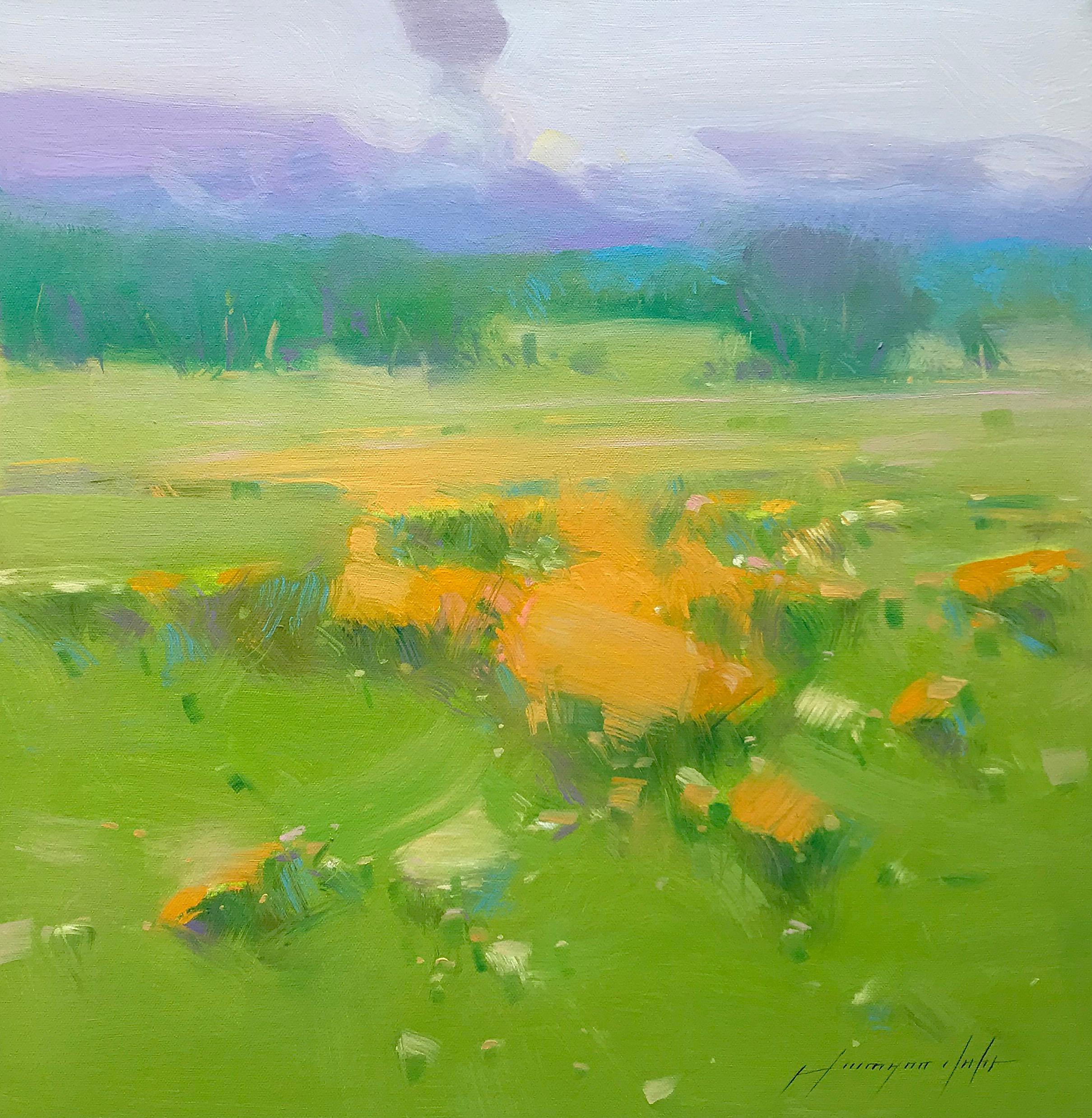 Landscape Painting di Vahe Yeremyan - Campo estivo, paesaggio, pittura ad olio originale, opera d'arte fatta a mano