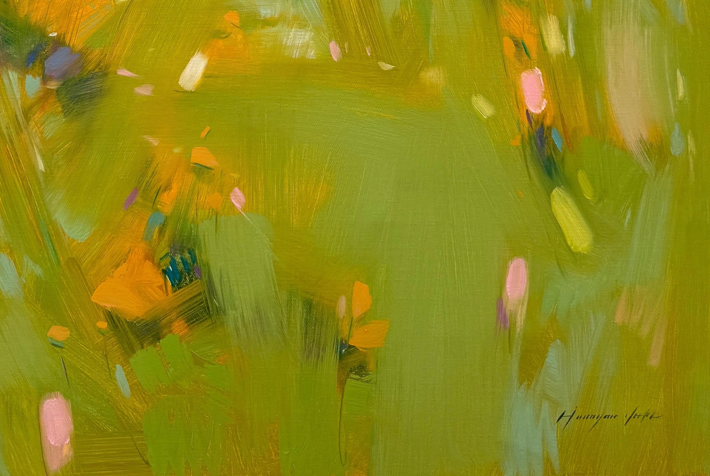 Campo de verano, Paisaje, Pintura al óleo original, Lista para colgar, Impresionismo - Landscape Painting Marrón de Vahe Yeremyan