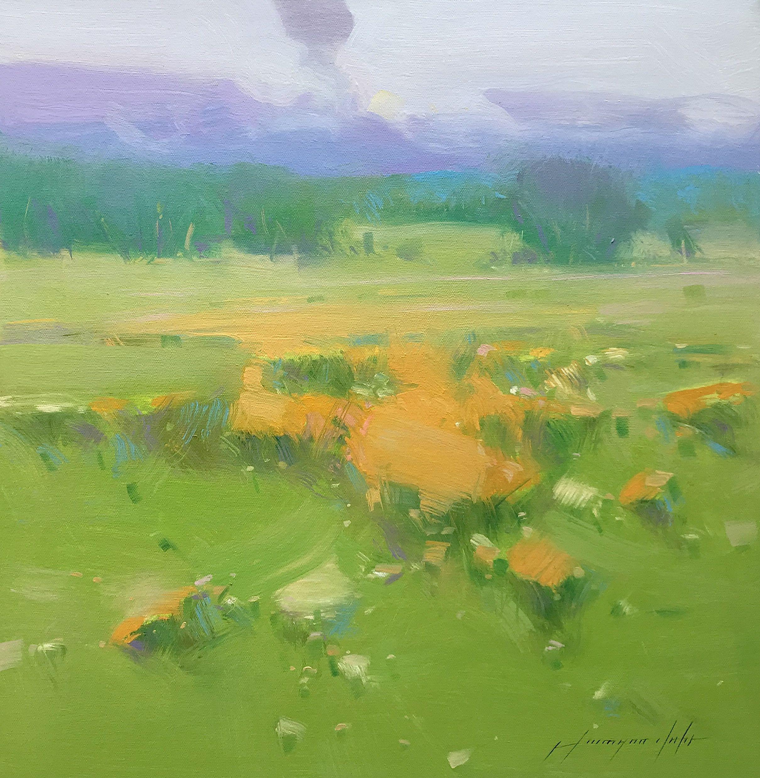 Artist: Vahe Yeremyan  Work: Original Oil Painting, Handmade Artwork, One of a Kind  Medium: Oil on Canvas  Year: 2020  Style: Impressionism,  Subject: Summer Field,  Size: 18.5" x 18" x 0.8'' inch, 47x46x2 cm,  Unframed, Stretched on Wooden Bar,