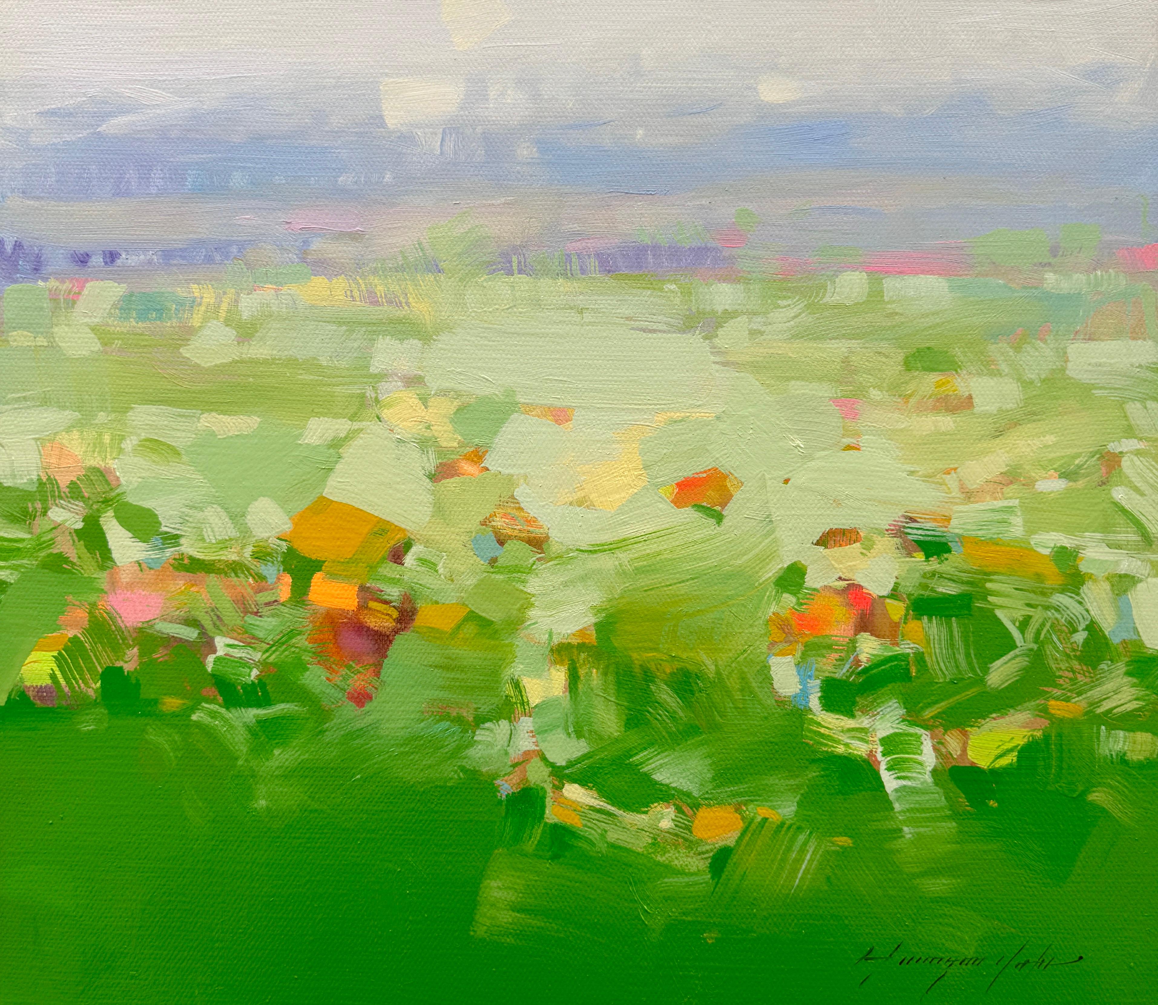 Landscape Painting di Vahe Yeremyan - Campo estivo, Pittura a olio originale, pronta da appendere