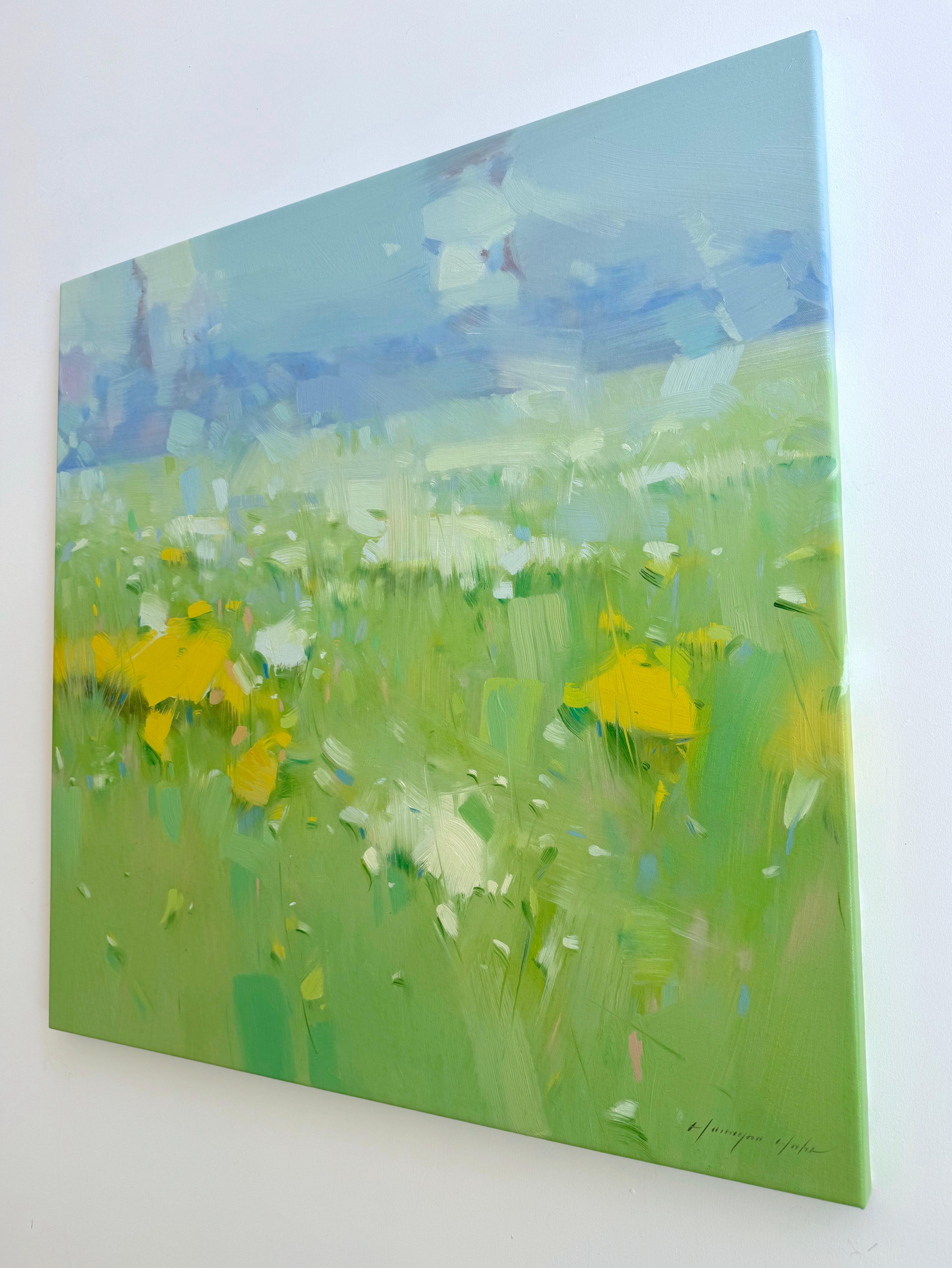 Fiori d'estate, Paesaggio, Pittura ad olio originale, pronta da appendere, Impressionismo - Landscape Painting Verde di Vahe Yeremyan
