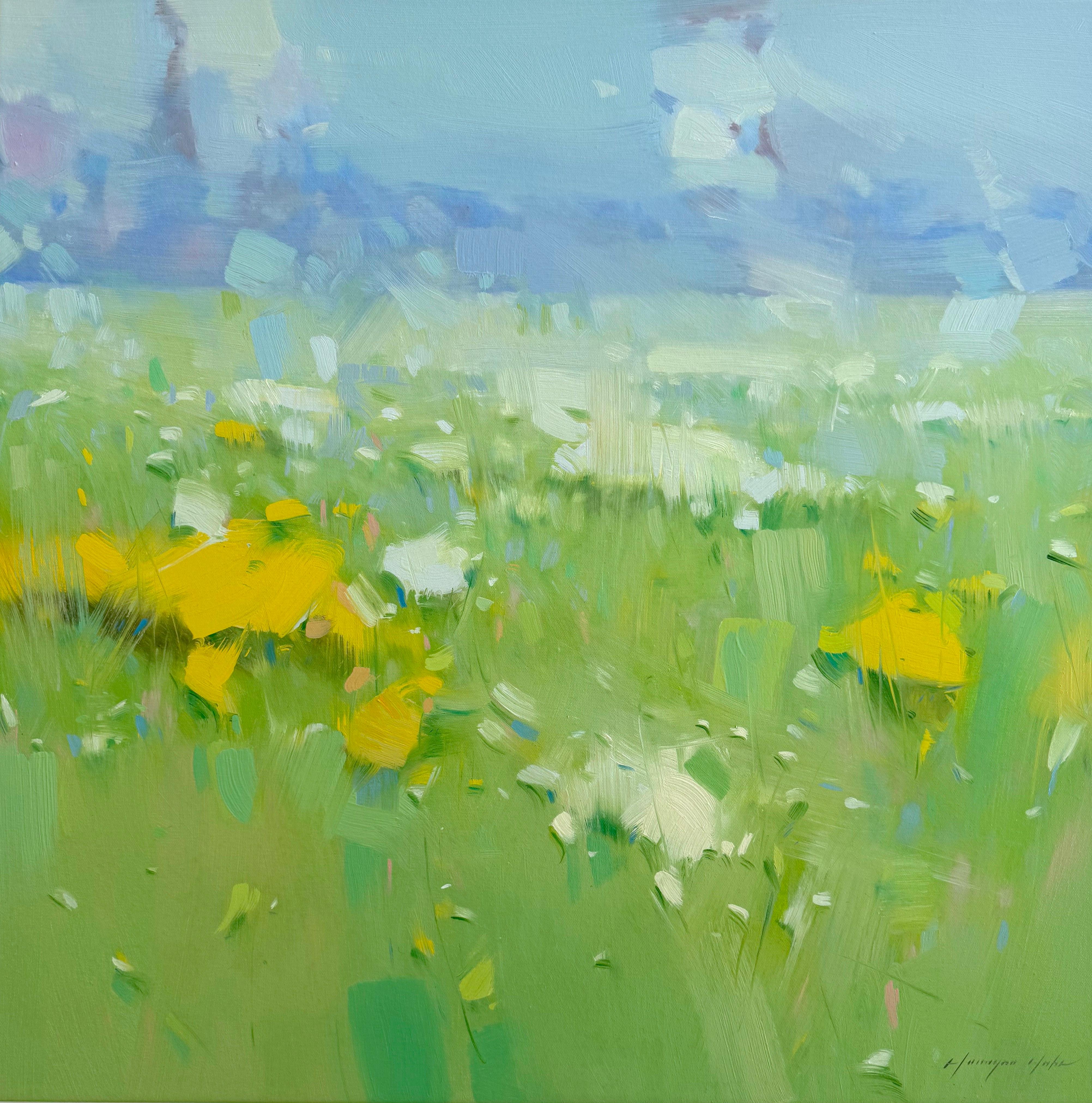 Vahe Yeremyan Landscape Painting – Sommerblumen, Landschaft, Original-Ölgemälde, hängefertig, Impressionismus