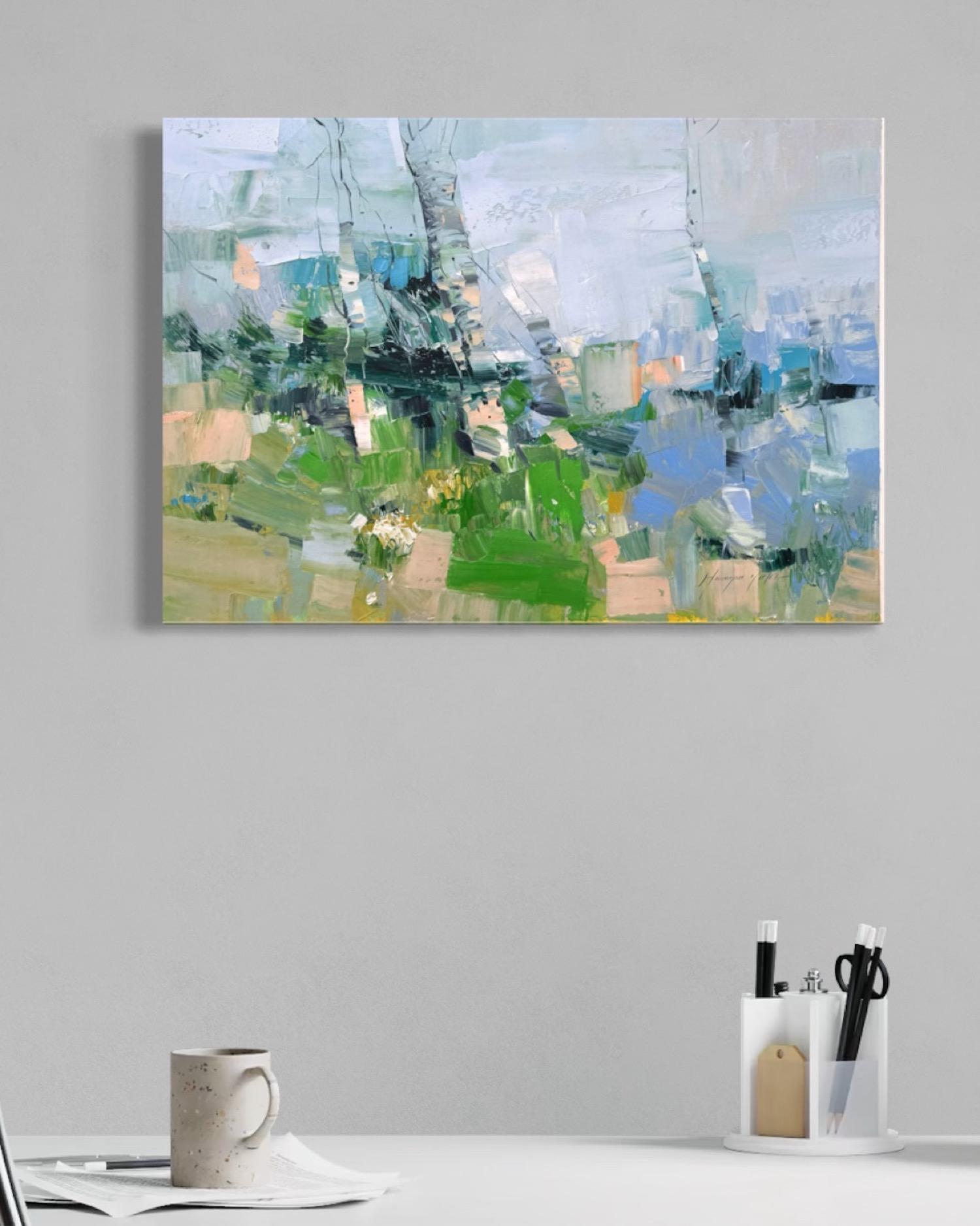 Palette d'été Impressionnisme Peinture à l'huile originale prête à être accrochée - Gris Landscape Painting par Vahe Yeremyan