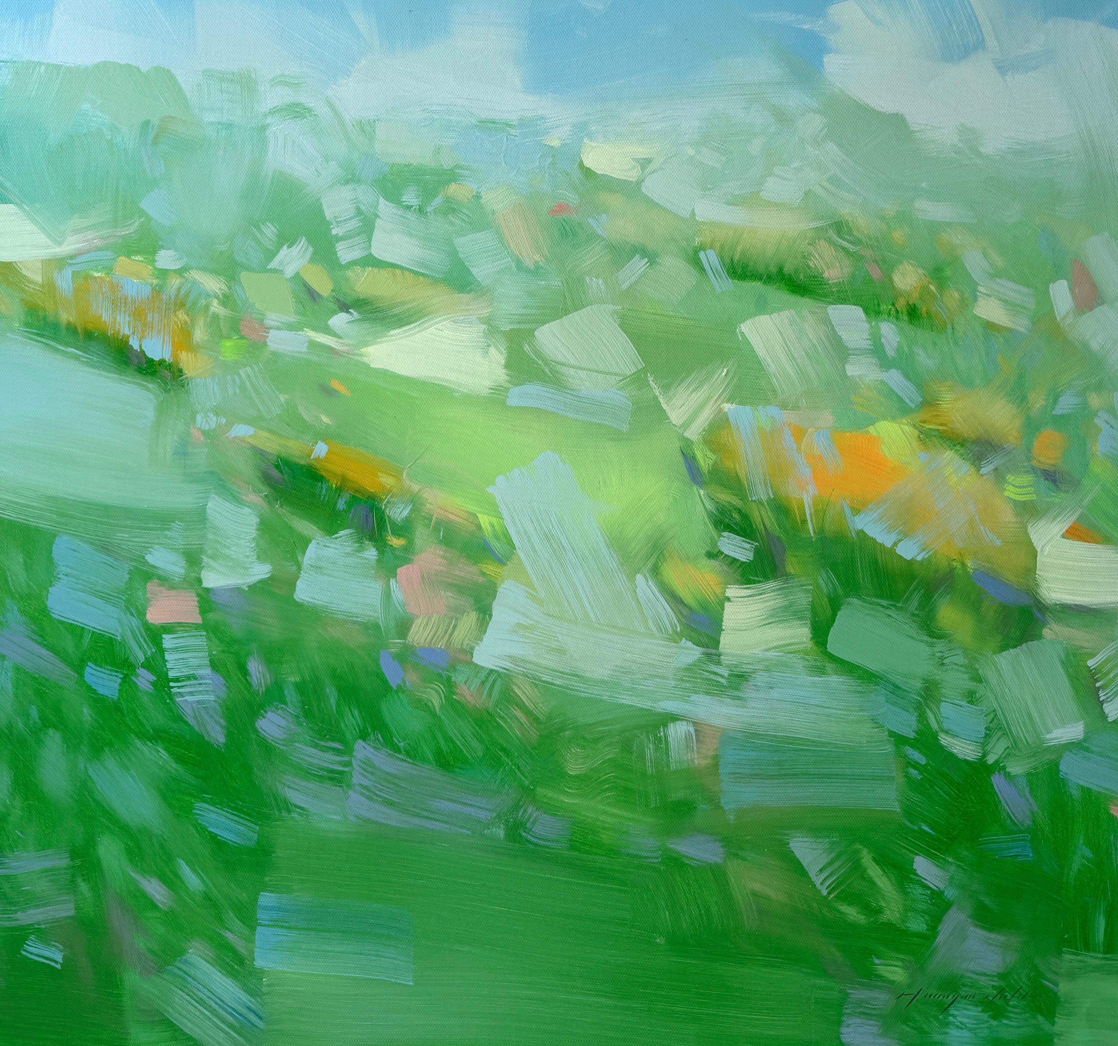 Summer Palette, Paesaggio Pittura ad olio originale, pronta da appendere - Painting di Vahe Yeremyan