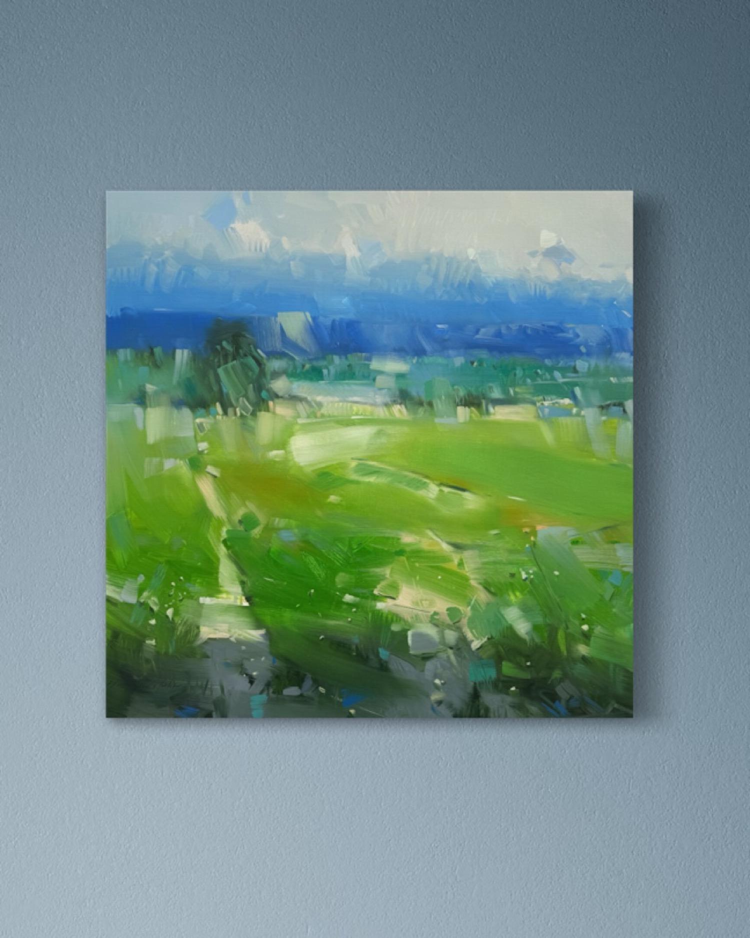 Sentiero d'estate Paesaggio Impressionismo Pittura ad olio originale, pronta da appendere - Landscape Painting Verde di Vahe Yeremyan