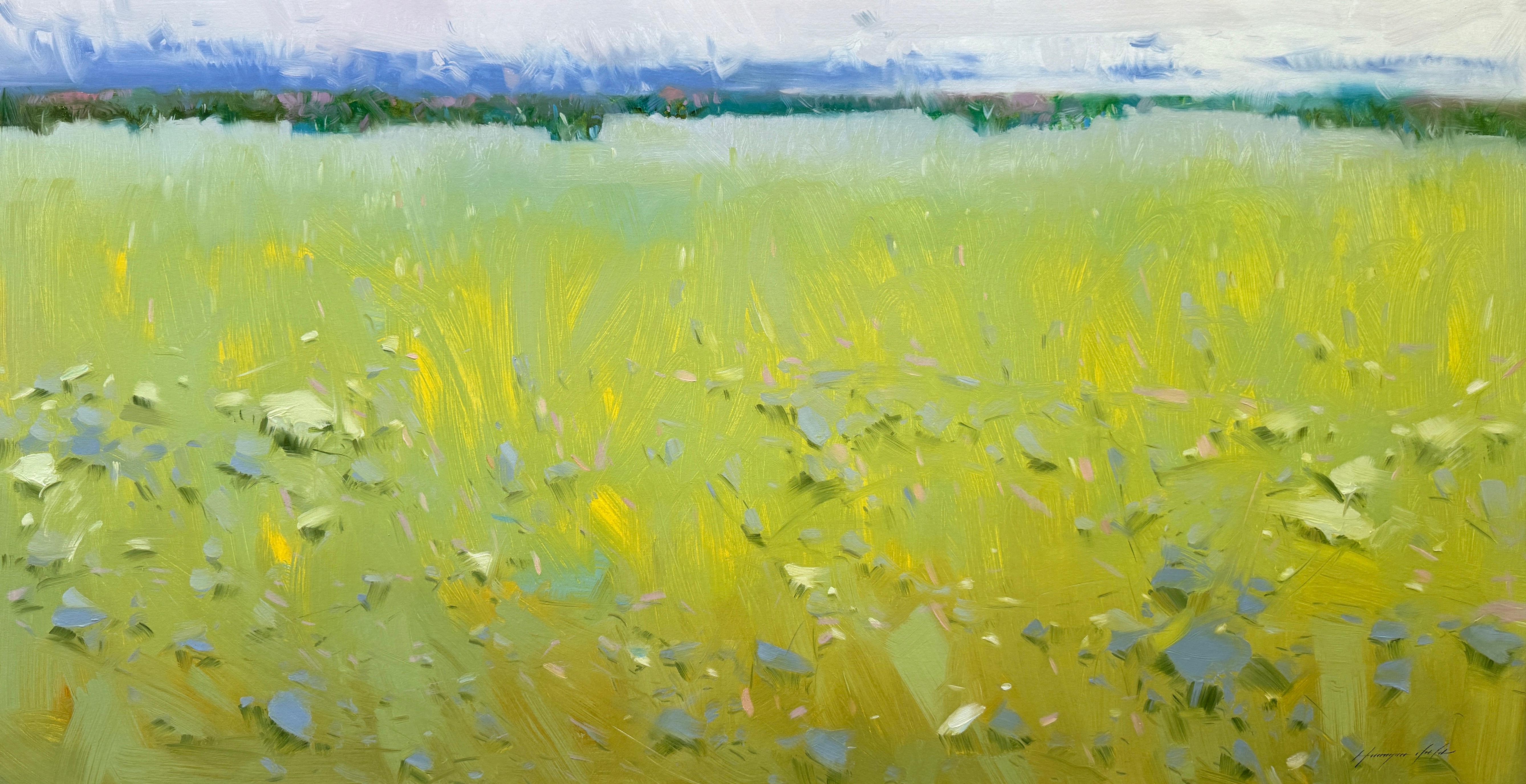 Landscape Painting di Vahe Yeremyan - Stagione estiva, Paesaggio, Pittura ad olio originale, Pronta da appendere, Impressionismo