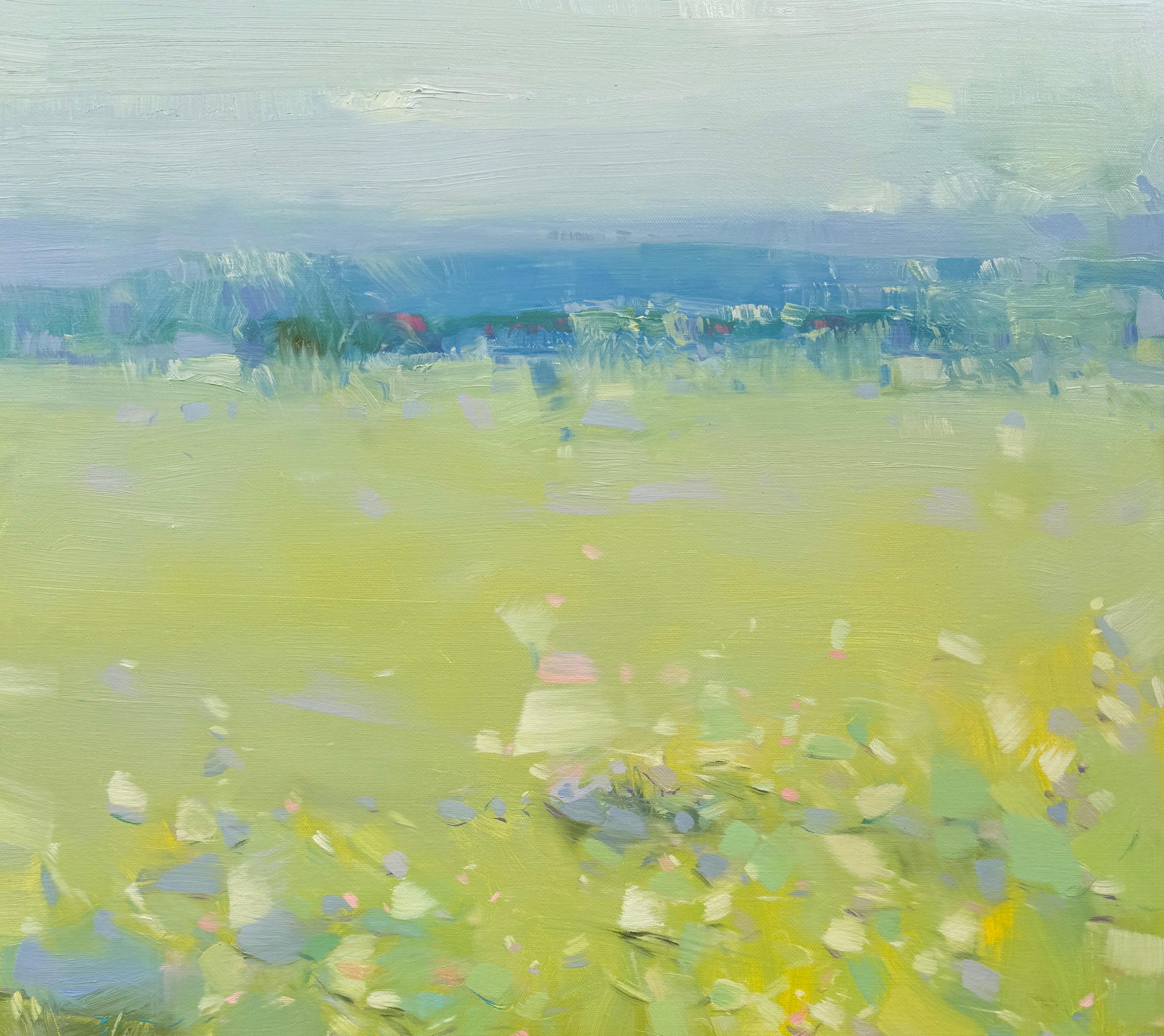 Silenzio d'estate, Paesaggio, Pittura ad olio originale, pronta da appendere, Impressionismo - Landscape Painting Verde di Vahe Yeremyan