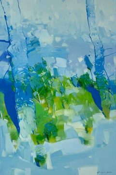 Árboles de verano, Paisaje Impresionismo Pintura al óleo original, Lista para colgar