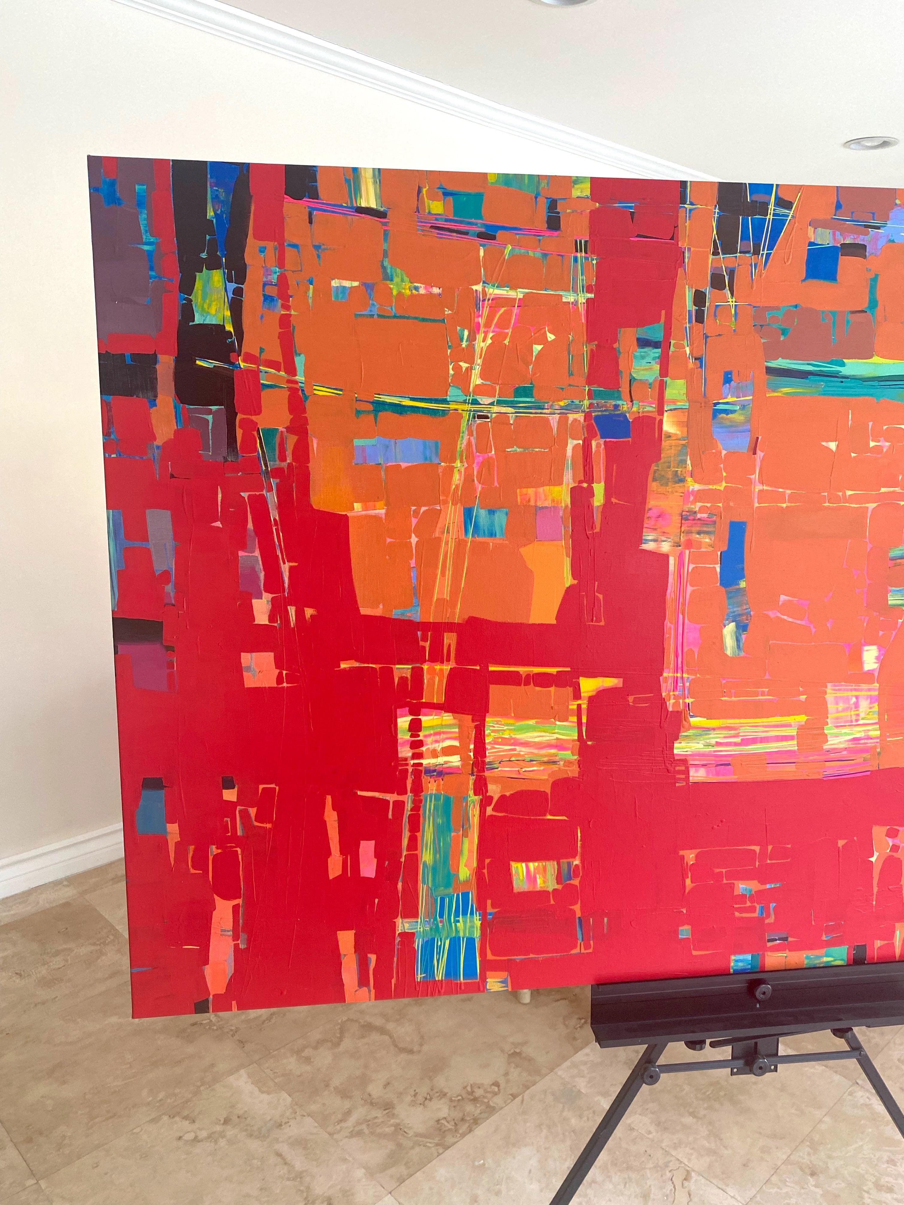 Aggiornamento estivo, pittura astratta ad olio originale di grandi dimensioni, pronta da appendere - Abstract Painting Rosso di Vahe Yeremyan