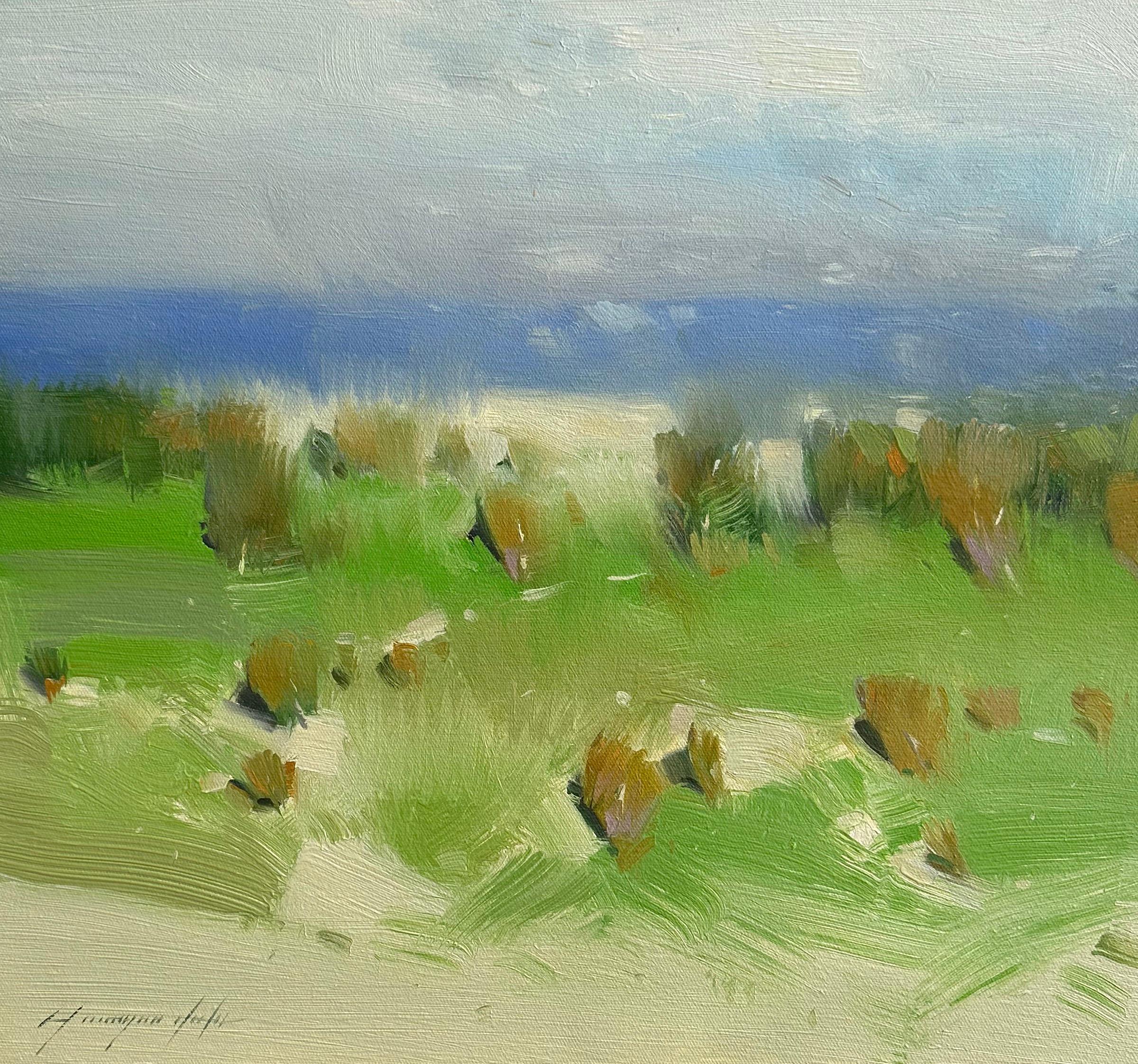 Vahe Yeremyan Landscape Painting – Sommertal, Impressionismus, Original-Ölgemälde in Öl, hängefertig