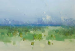 Valle d'estate, Paesaggio Impressionismo Pittura ad olio originale, pronta da appendere